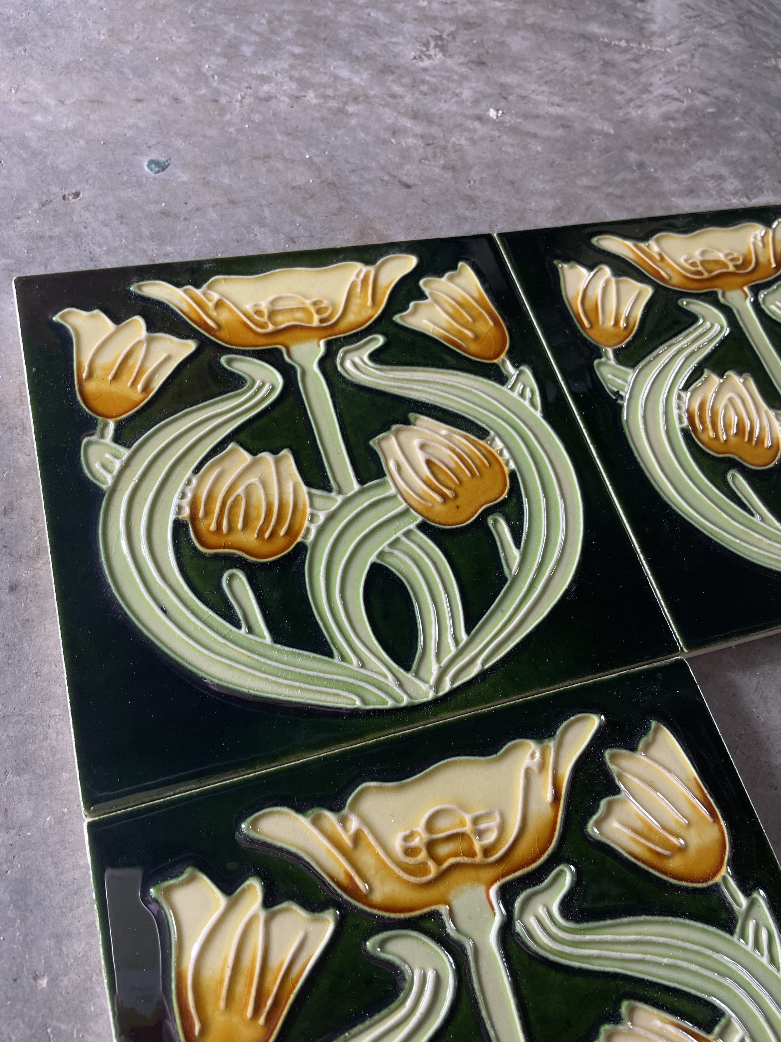 Art Nouveau Floral Figural Fireplace Tile Surround