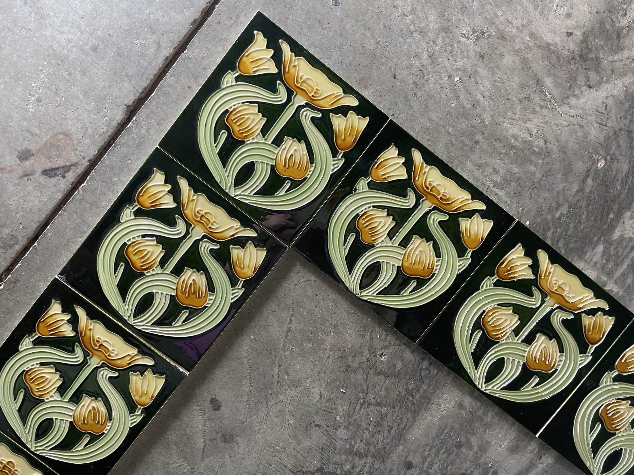 Art Nouveau Floral Figural Fireplace Tile Surround
