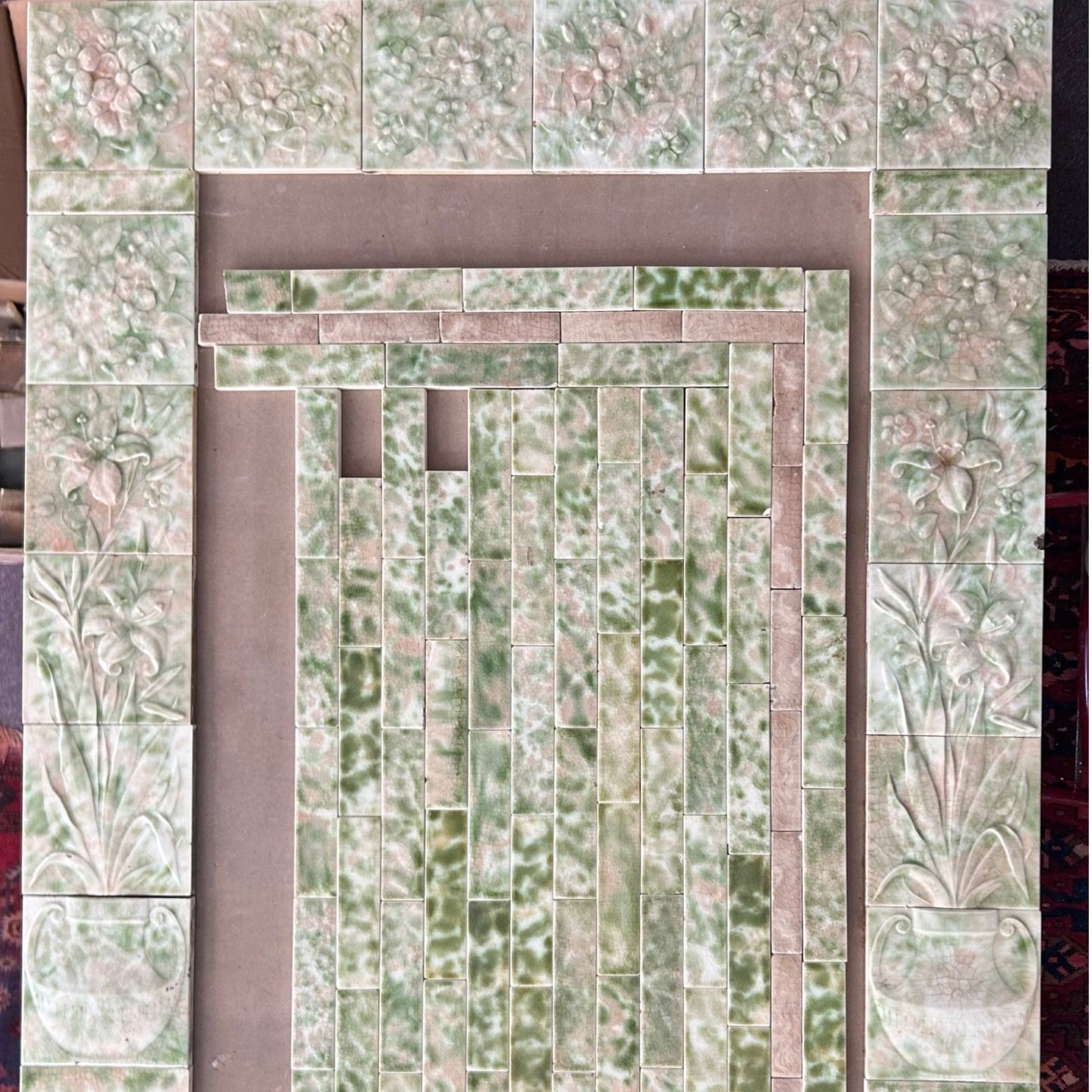 Covered in layers of red and black paint no longer, these beautiful Victorian tiles rescued from a Chicago brownstone are ready to make a scene for their second act. I&rsquo;d like to have some strong words with the folks who decided to paint over th