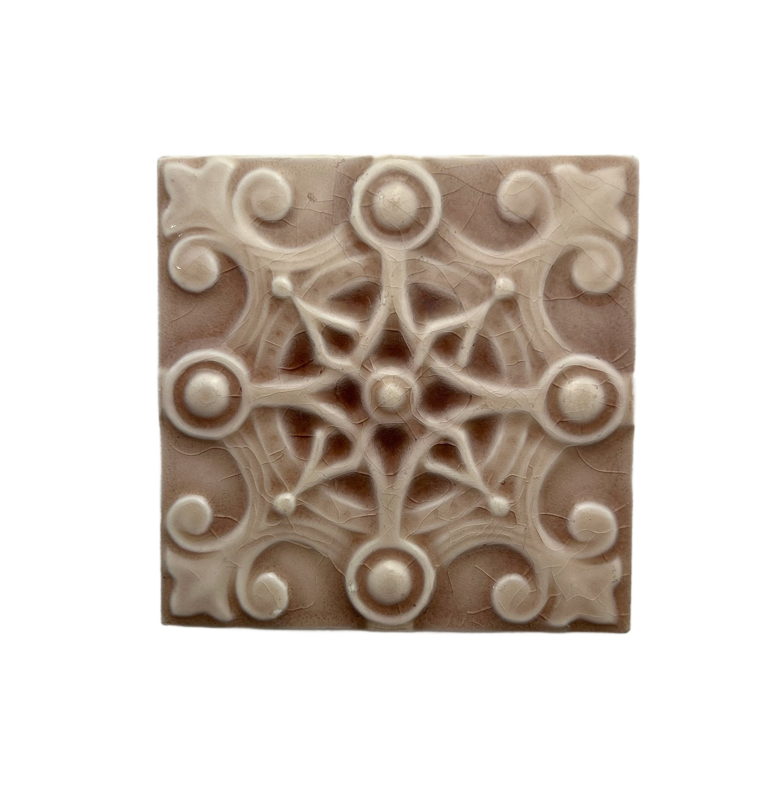 Trent Victorian Tile Figural Pink Geometric Square Salvaged Antique