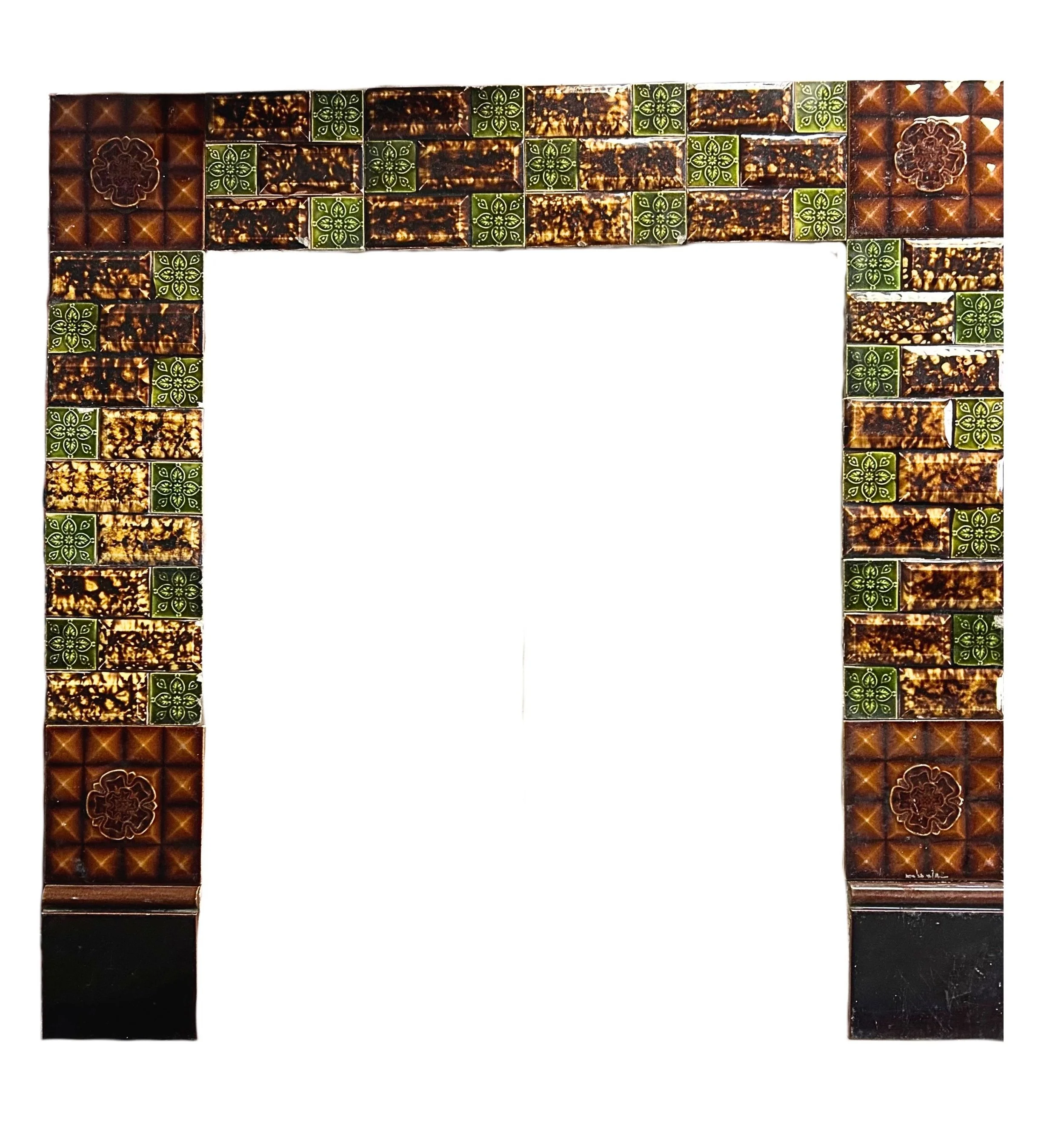 Victorian English Checkerboard Fireplace Surround - Green, Brown