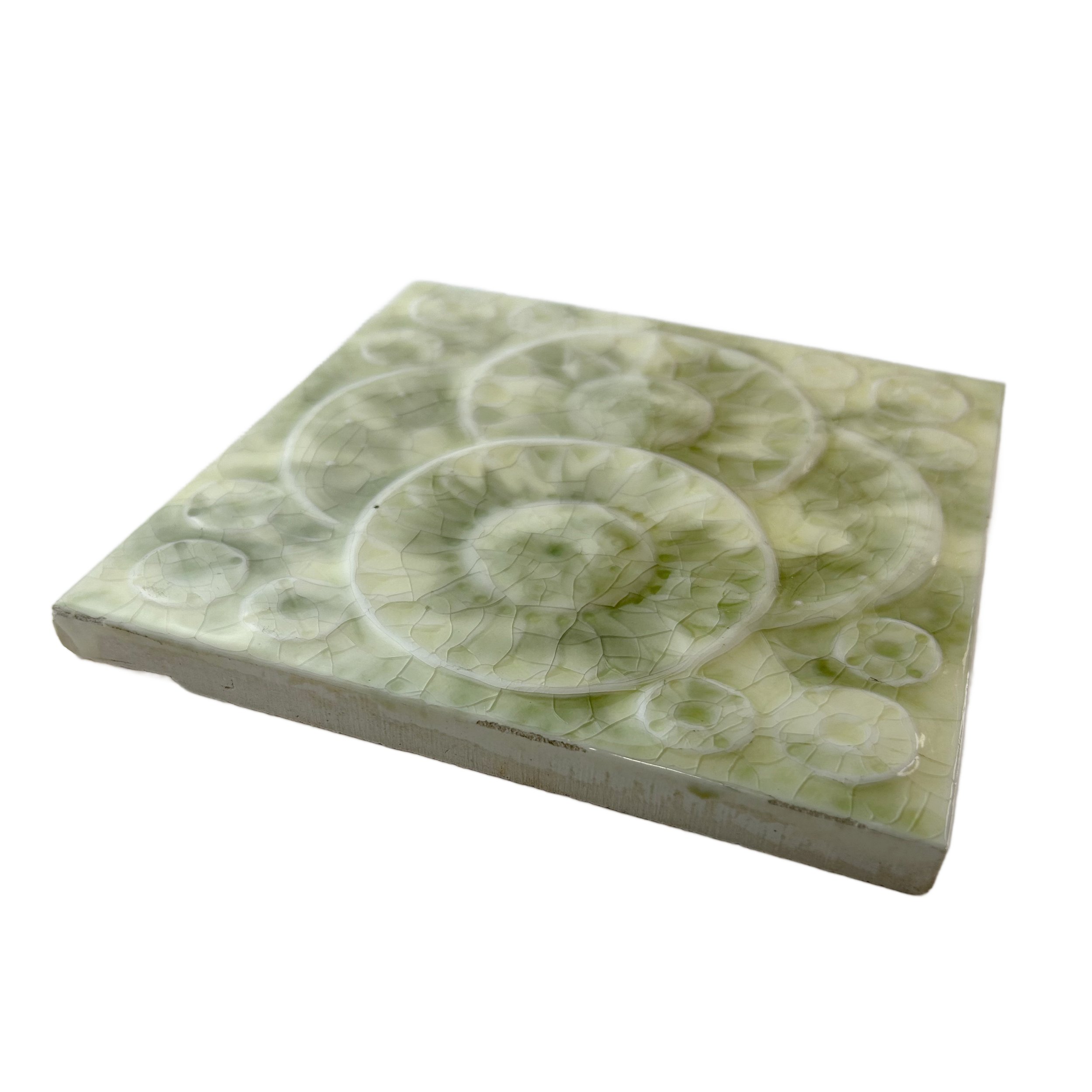 Figural Victorian Tile Circle Design Green, Grey, Cream American Encaustic Tile Co. Square