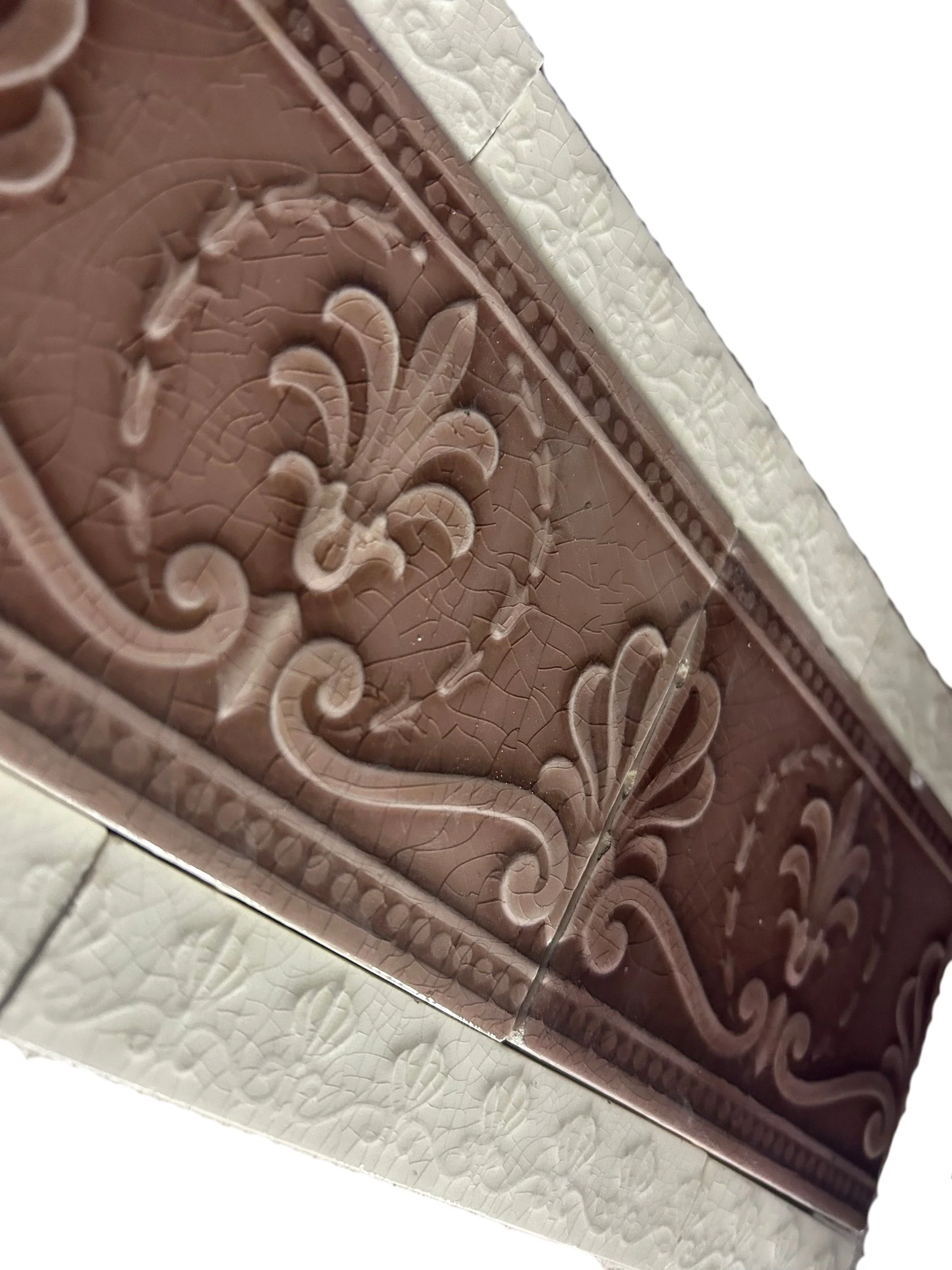English victorian tile mauve floral bathroom backsplash tile powder room