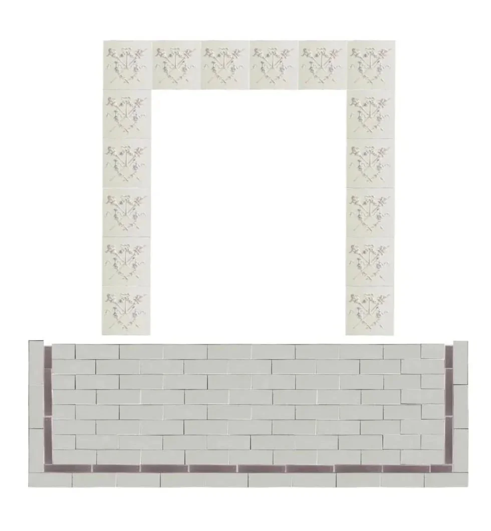 Rare Victorian Full Surround + Hearth - White, Lilac, Yellow, Blue