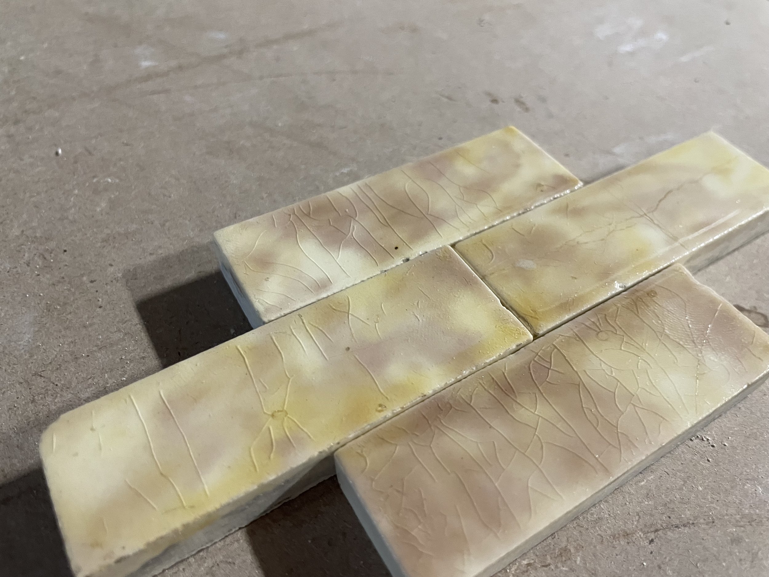 Antique Yellow + Mauve Mottled Victorian Field Tile 1x3