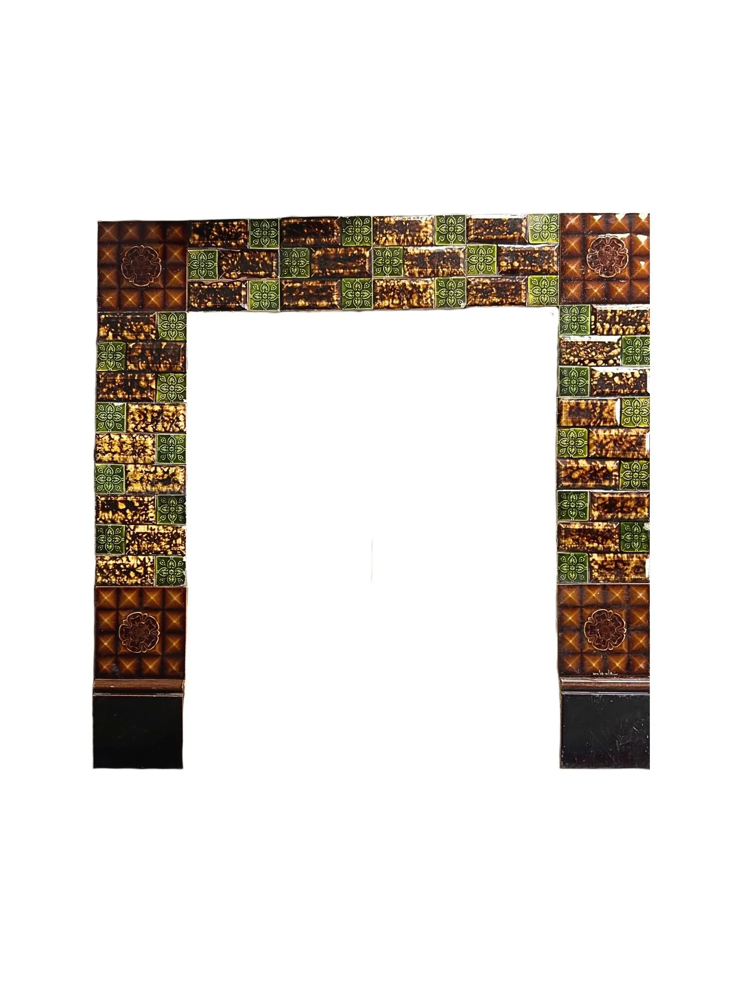 Victorian English Checkerboard Fireplace Surround - Green, Brown