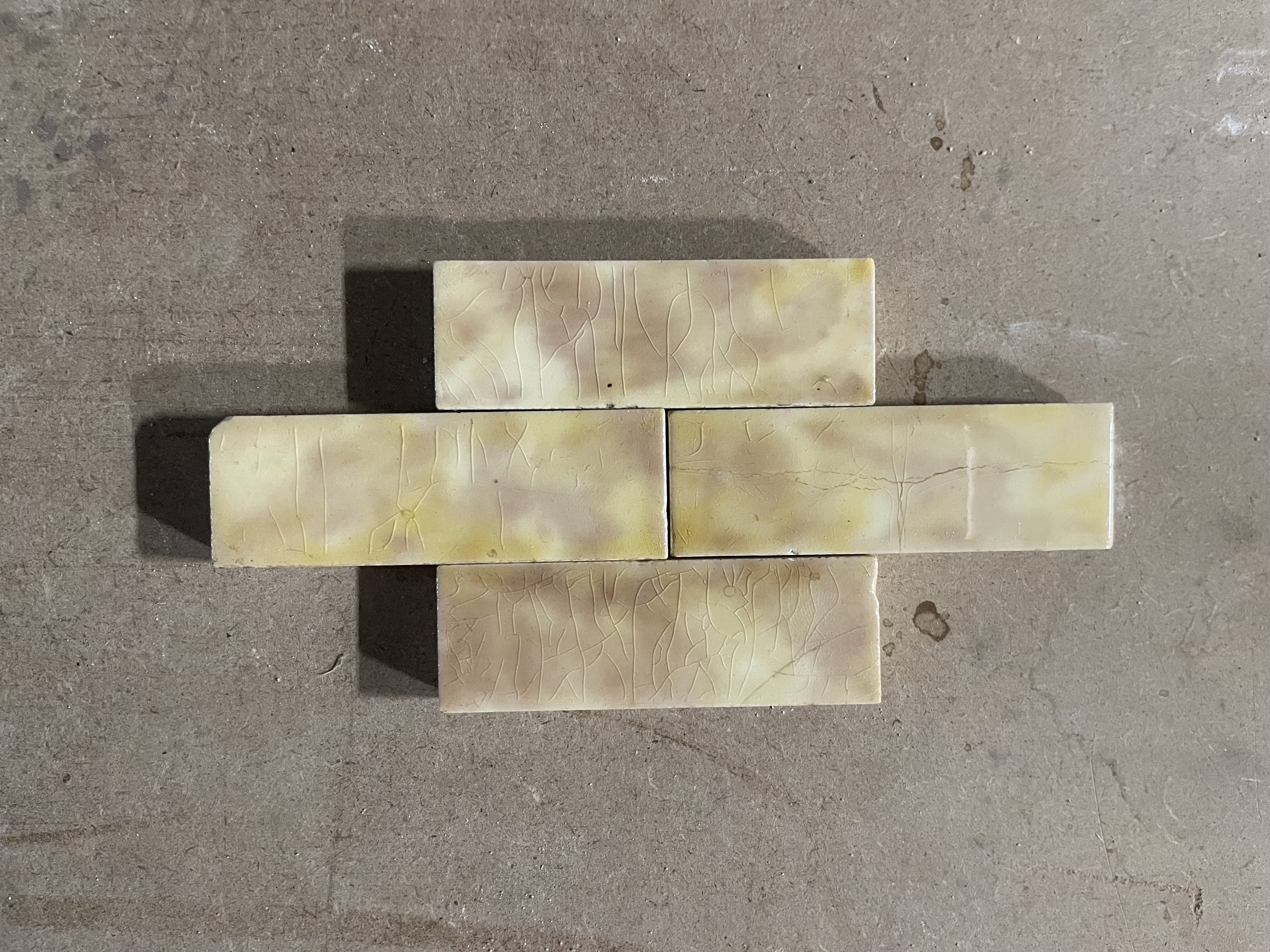 Antique Yellow + Mauve Mottled Victorian Field Tile 1x3