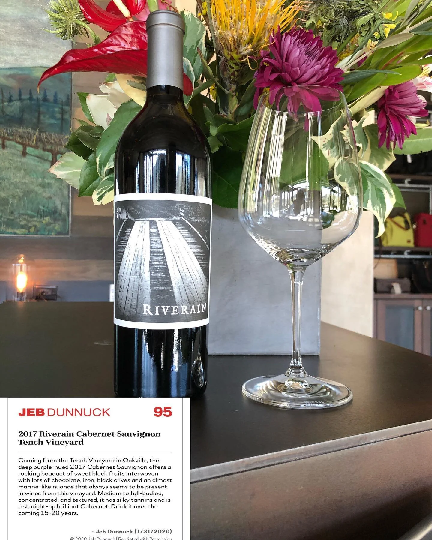 2017 Riverain Tench vineyard 95 points &ldquo;offering a rocking boutique of sweet black fruits.&rdquo;-Jeb Dunnuck

Head over to riverainvineyards.com to check out our latest offering. Release will be live until 3/6, we encourage you to go get yours