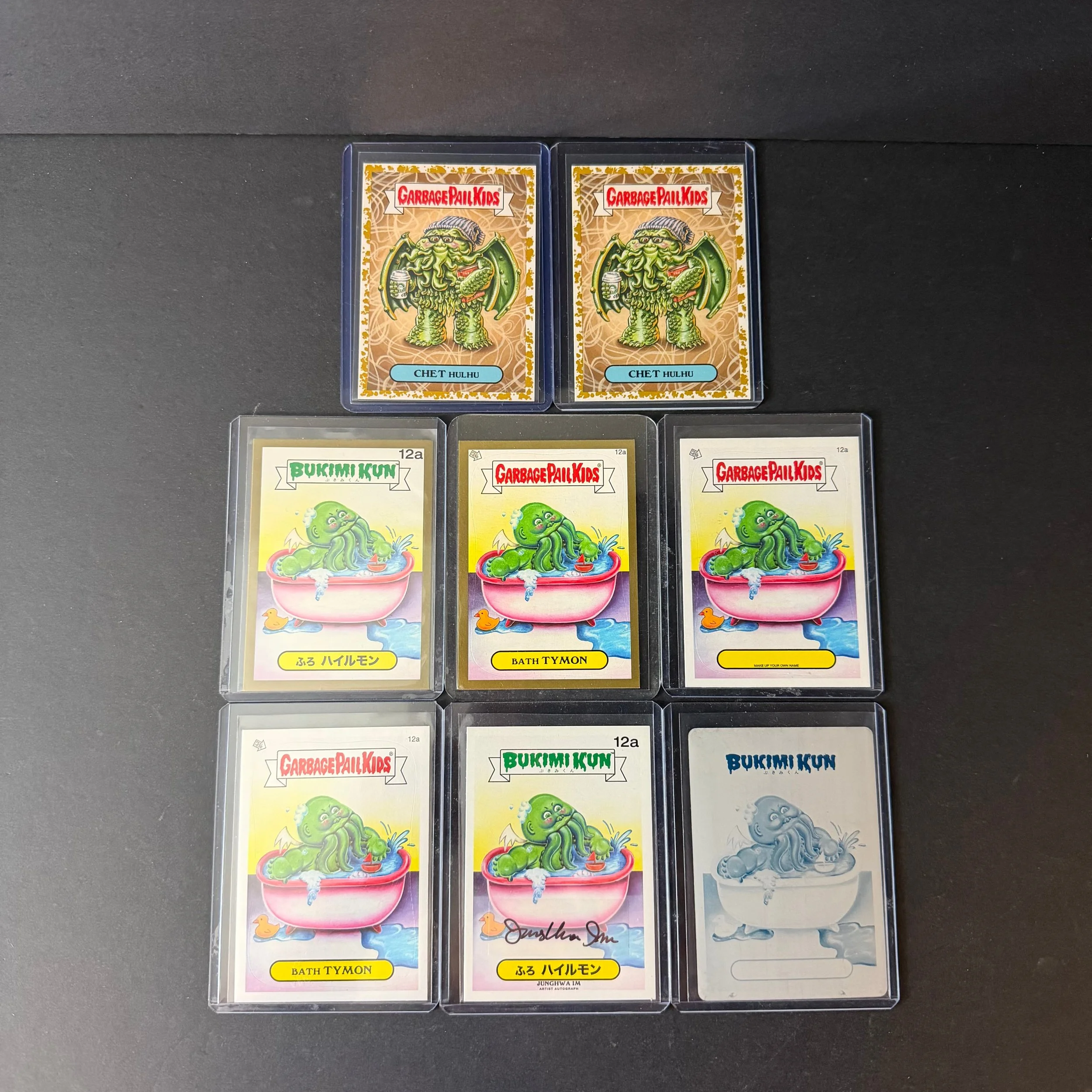 GARBAGE PAIL KIDS BATH TYMON CHUTHULU CARD LOT OF 7 WITH PLATE