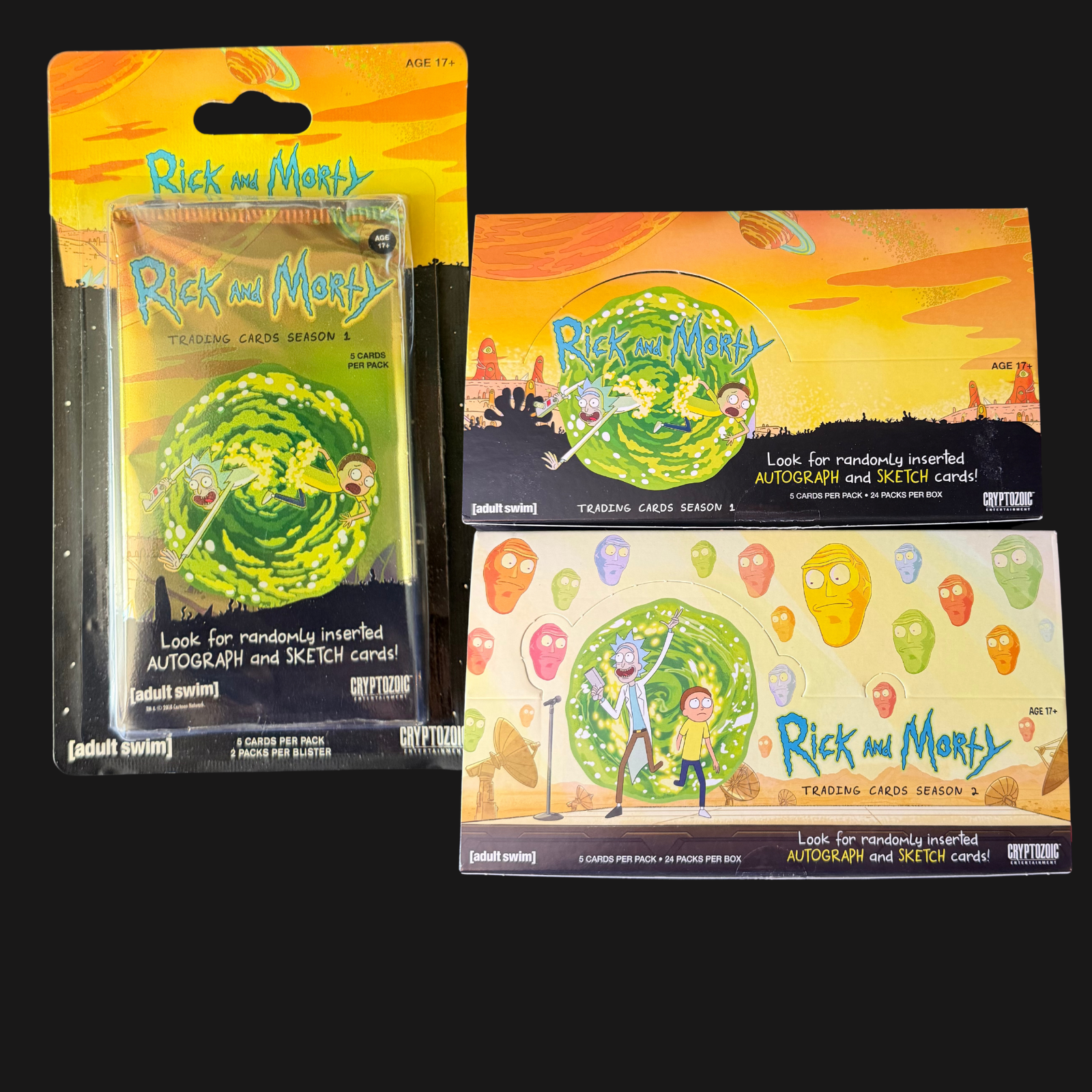 RICK AND MORTY SEASON 1 2-PACK & EMPTY BOX LOT SEASON 1&2