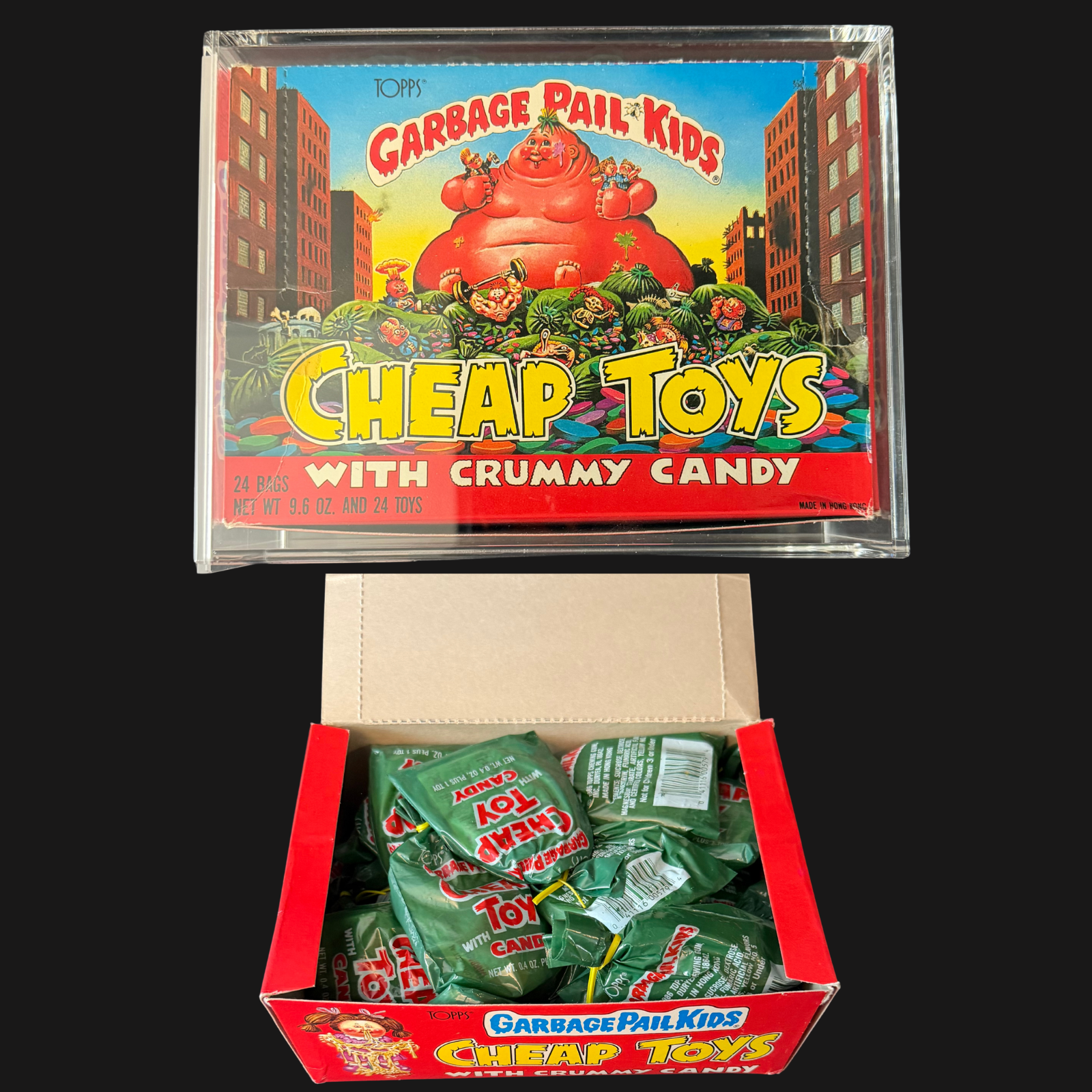 GARBAGE PAIL KIDS CHEAP TOYS UNSEALED FULL BOX IN ACRYLIC CASE