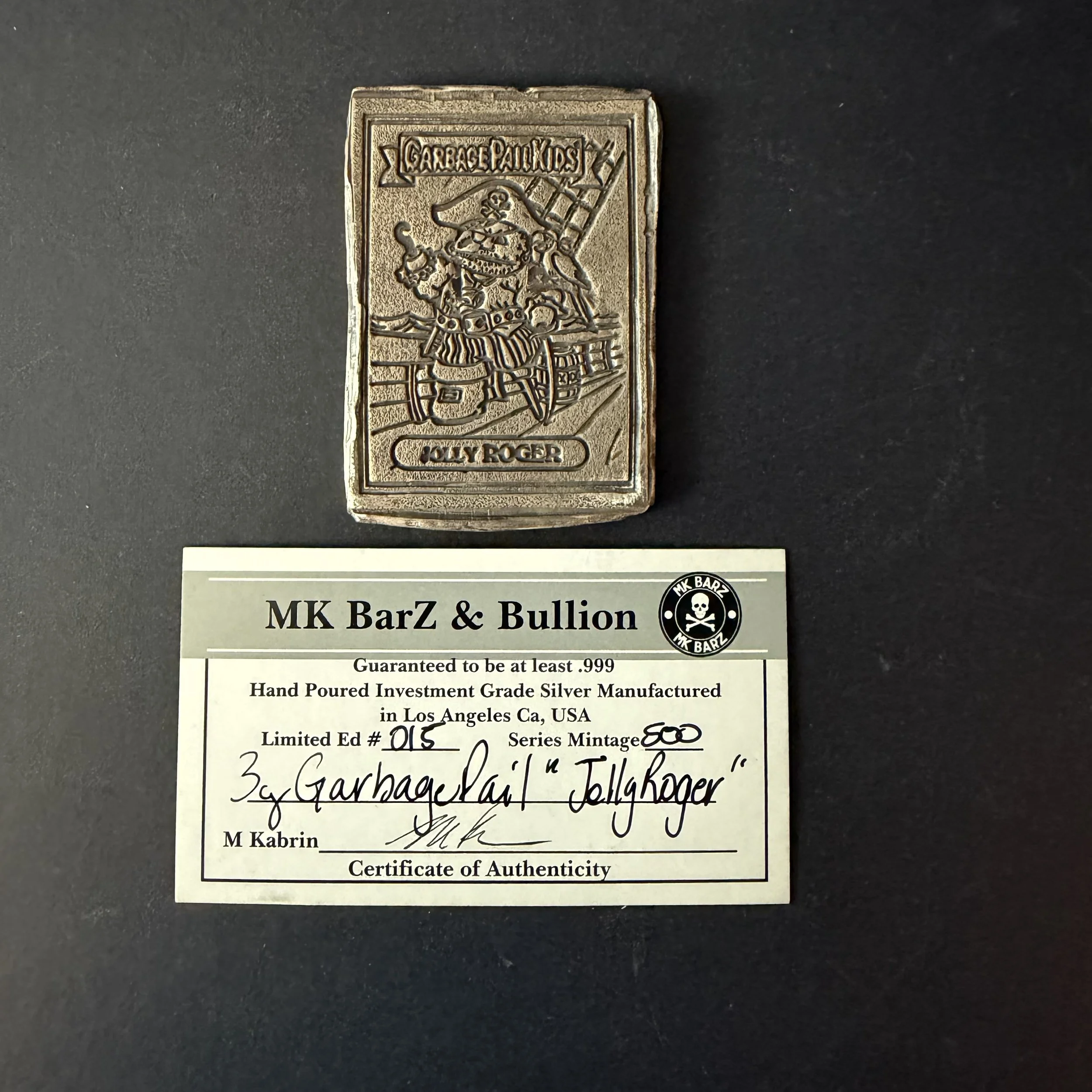 Garbage Pail Kids  MK Barz “Jolly Roger” .999 Silver Bar LTD Garbage Pail Kids