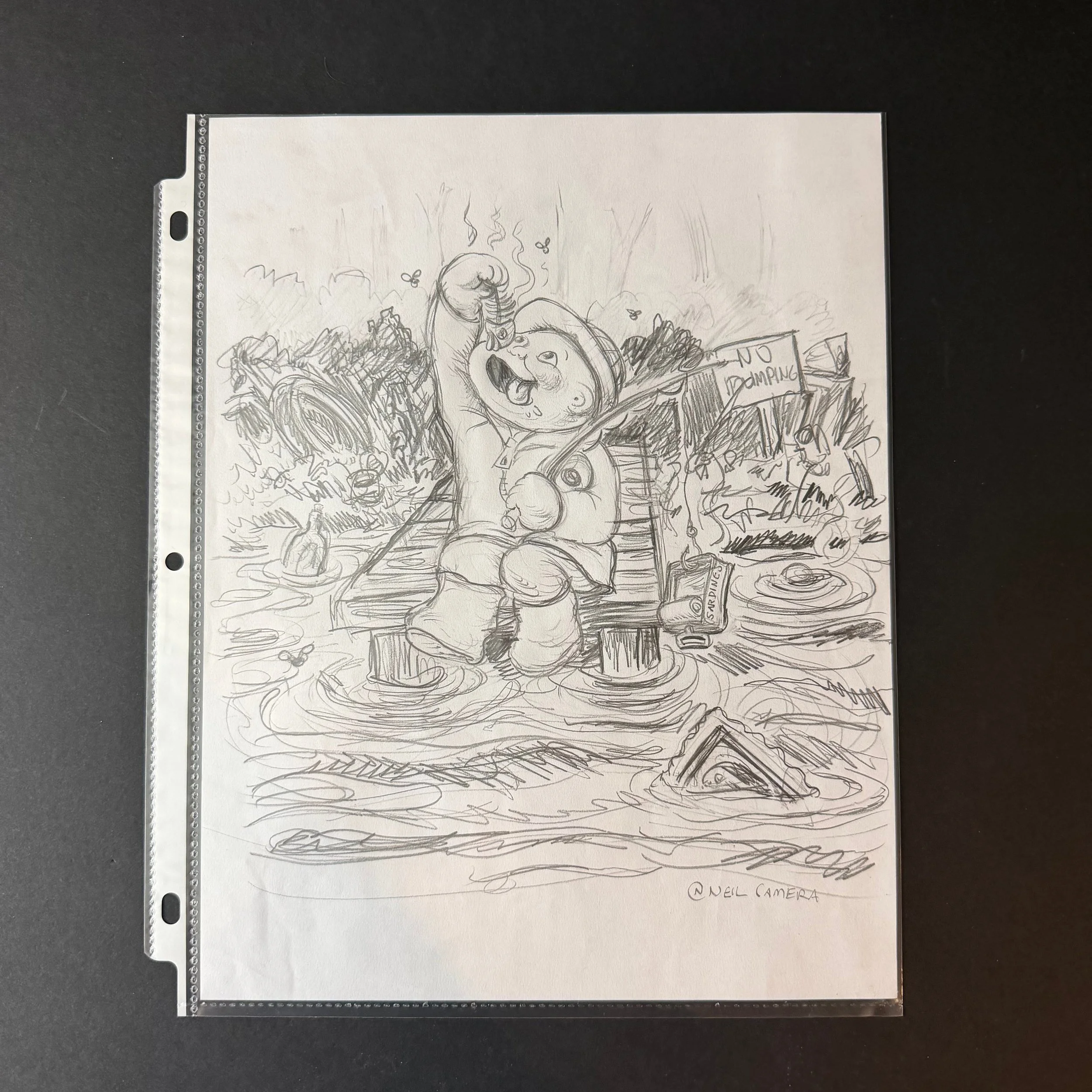 GARBAGE PAIL KIDS FISHING CARD BACK PENCIL SKETCH ART SCRATCH N STINK