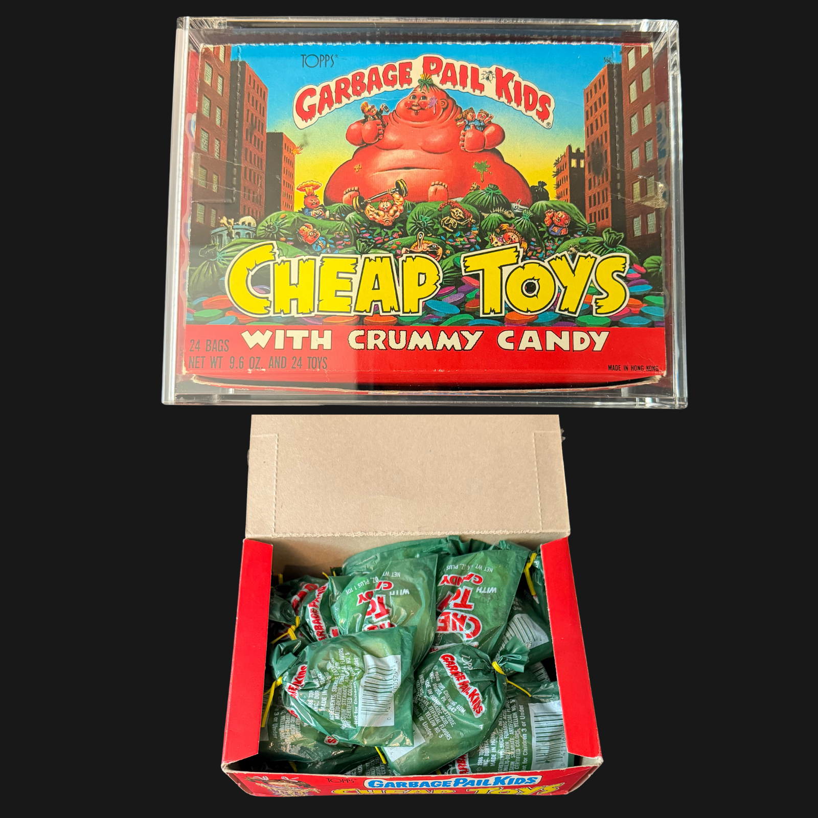 GARBAGE PAIL KIDS CHEAP TOYS UNSEALED FULL BOX IN ACRYLIC CASE