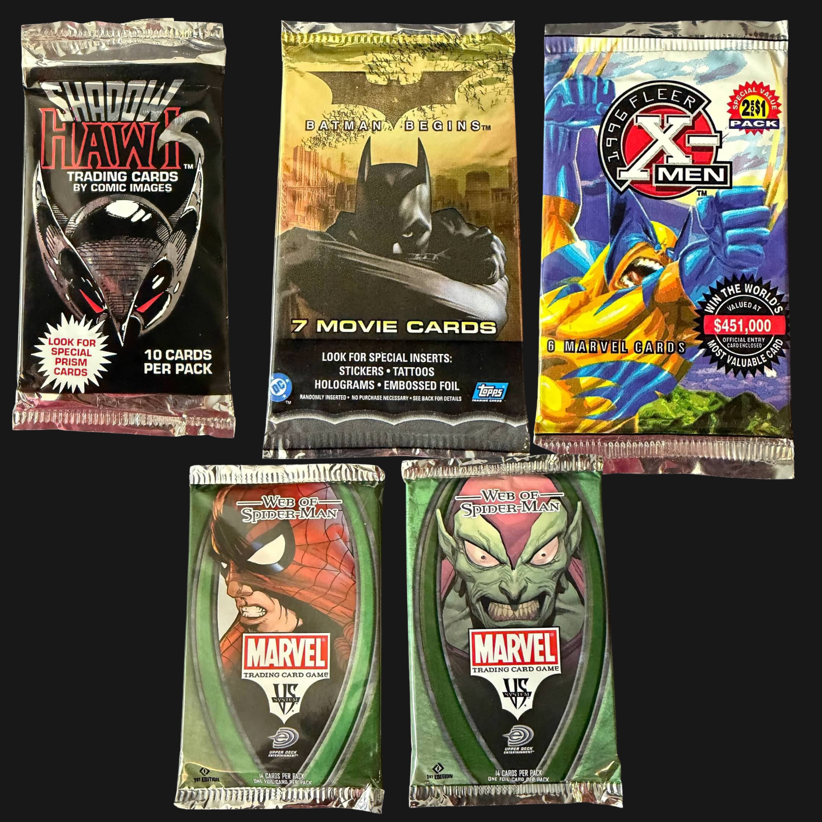 SPIDER-MAN, BATMAN, X-MEN, SHADOW HAWK Trading Card Pack Lot