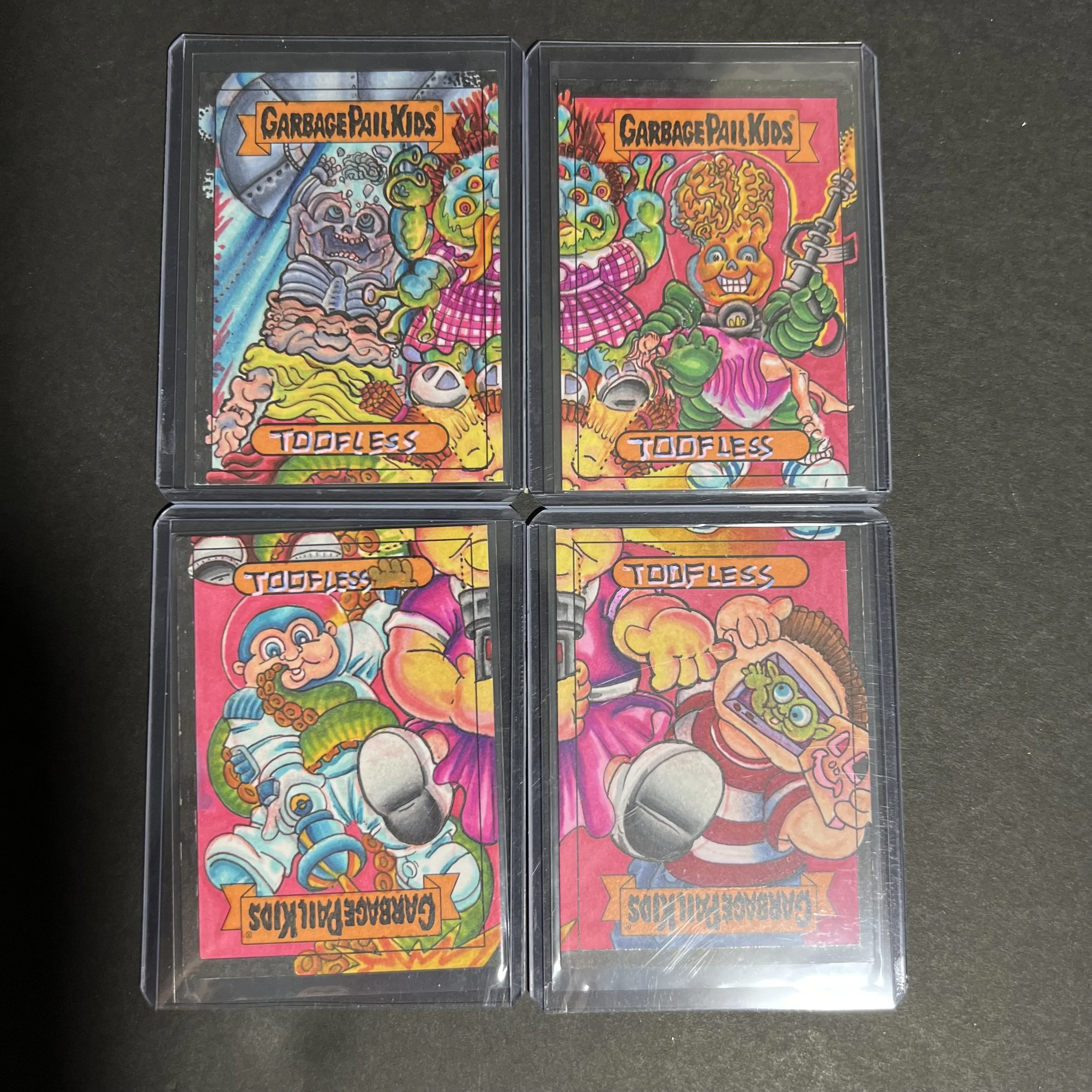 GARBAGE PAIL KIDS OH THE HORROR-IBLE ALIEN INVASION 4-PANEL SKETCH CARD BY TOOFLESS