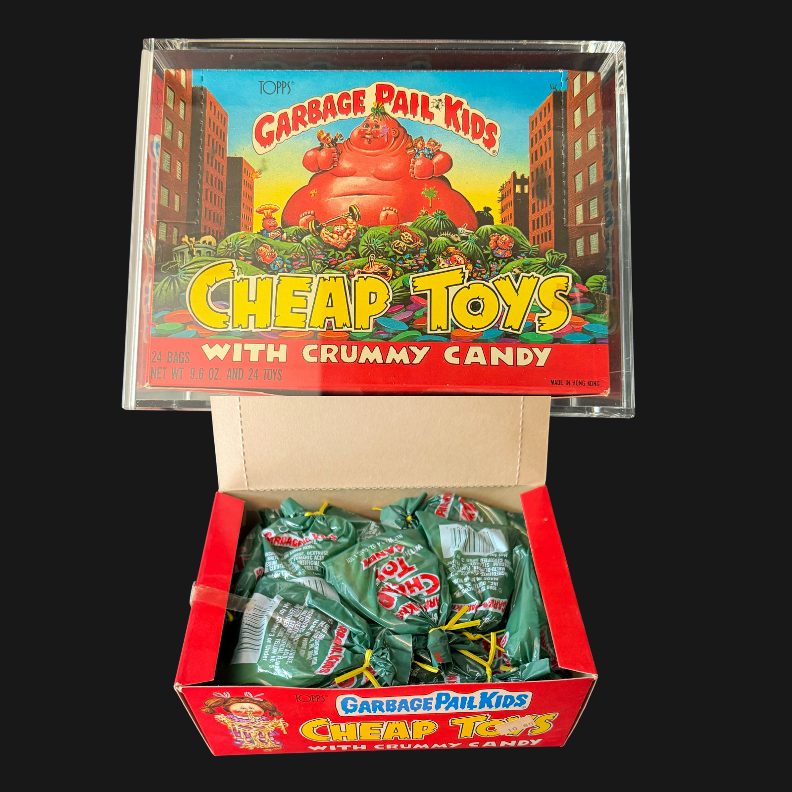 GARBAGE PAIL KIDS CHEAP TOYS UNSEALED FULL BOX IN ACRYLIC CASE
