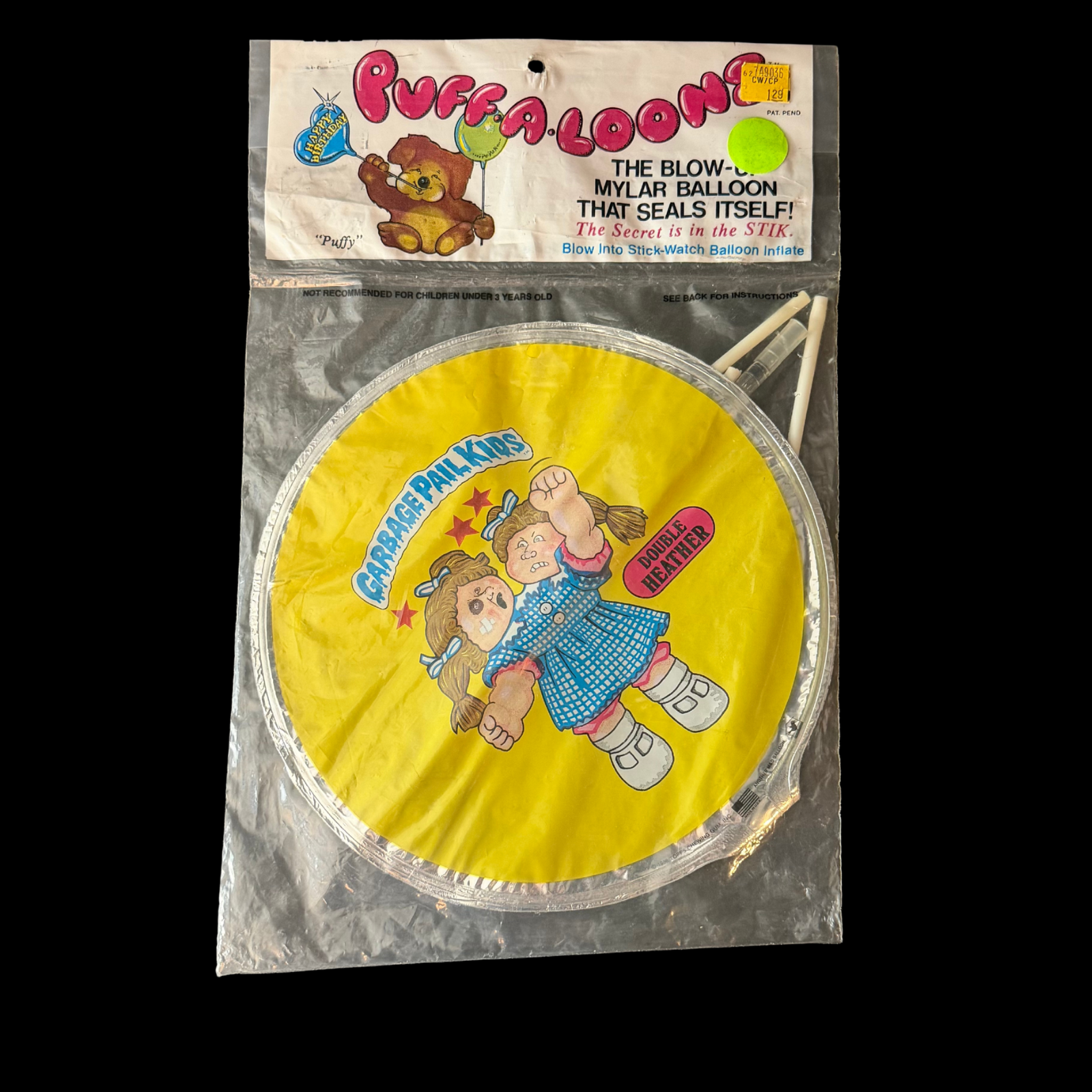 GARBAGE PAIL KIDS 1986 PUFF-A-LOONS 9" MYLAR BALLOON DOUBLE HEATHER