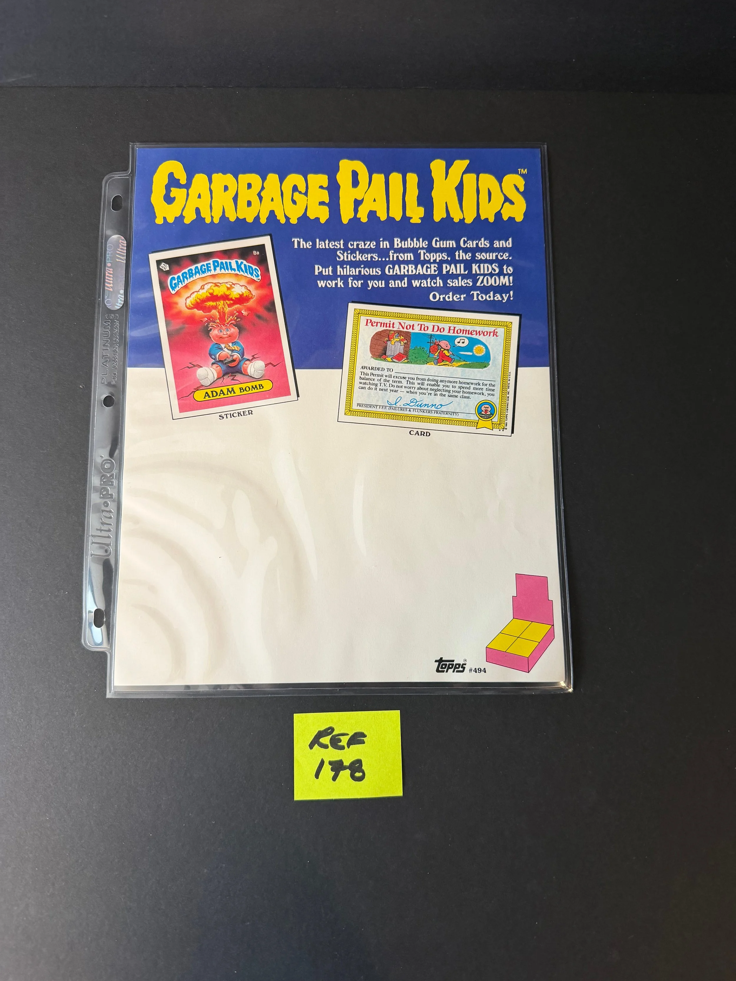 1985 GARBAGE PAIL KIDS 1ST SERIES ORIGINAL SALES SHEET TOPPS