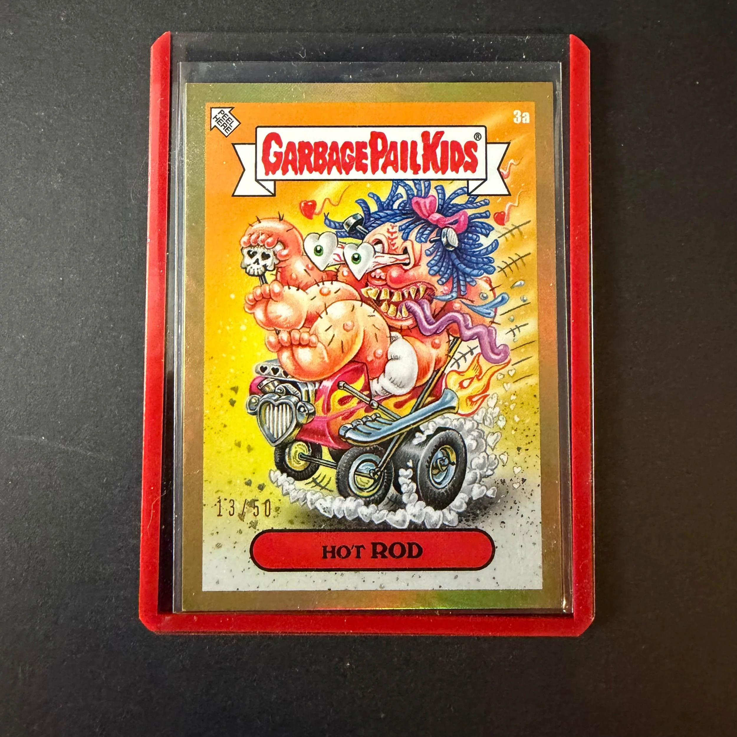 GARBAGE PAIL KIDS 2023 VALENTINE'S DAY IS CANCELED HOT ROD GOLD FOIL 13/50