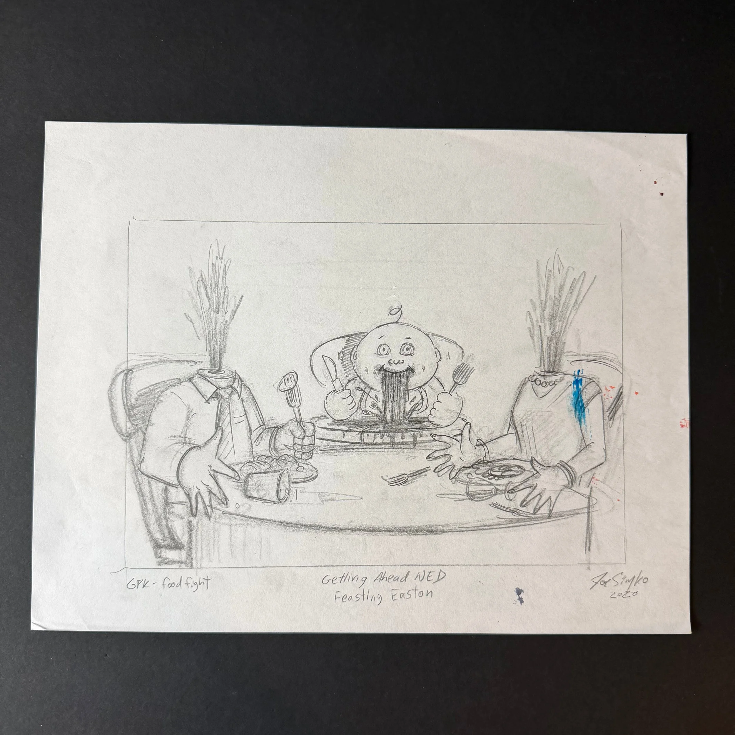 GARBAGE PAIL KIDS FEASTIN' EASTON PENCIL SKETCH ART FOOD FIGHT JOE SIMKO