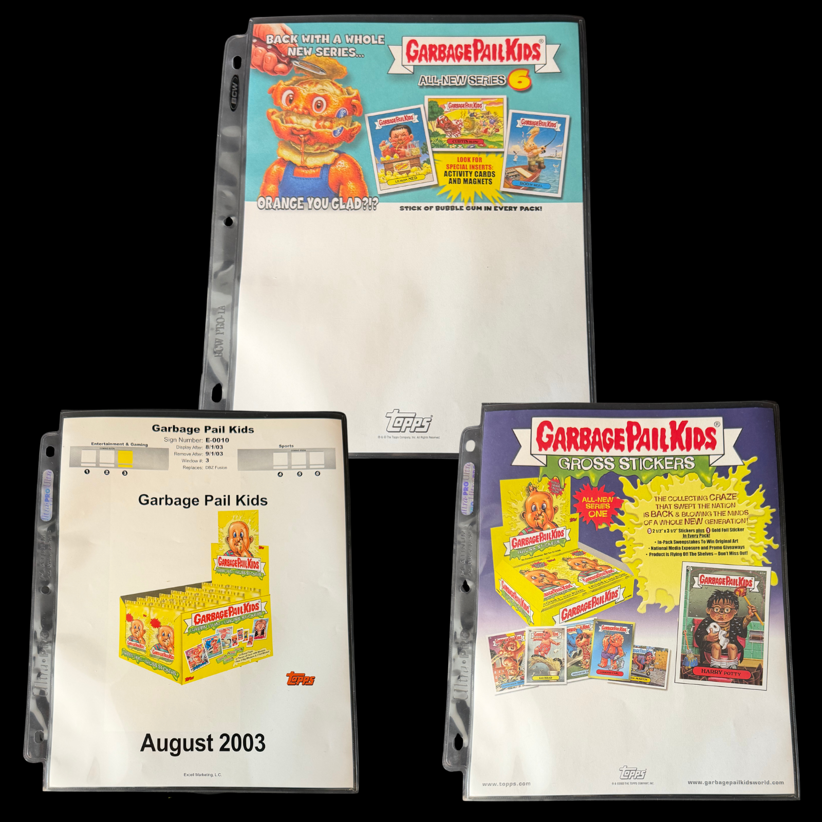 GARBAGE PAIL KIDS ALL NEW SERIES 1 & 6 SALES SHEET LOT OF 3