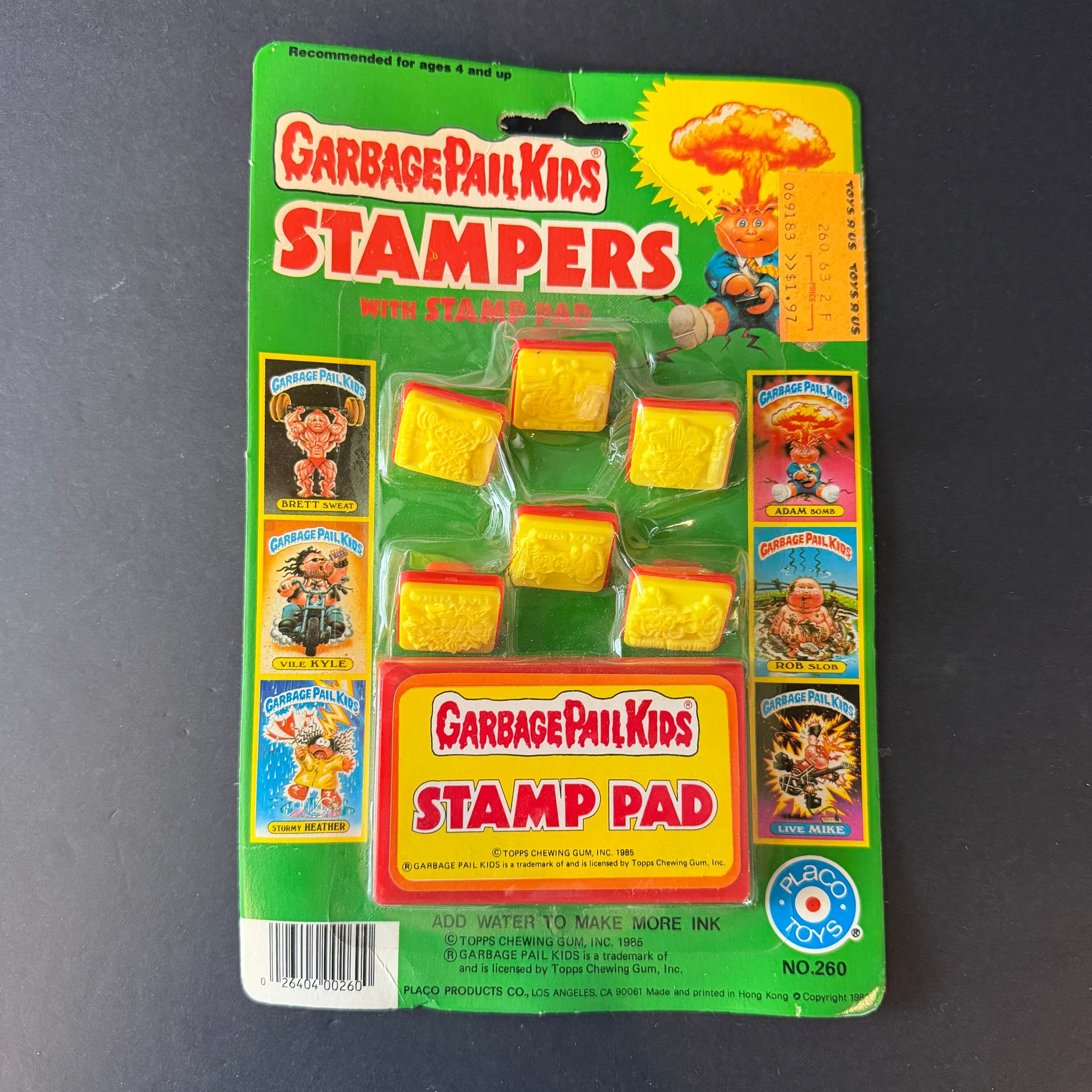 RARE Garbage Pail Kids Stamp Pad & Stampers OS1 First Series 1986 ADAM BOMB
