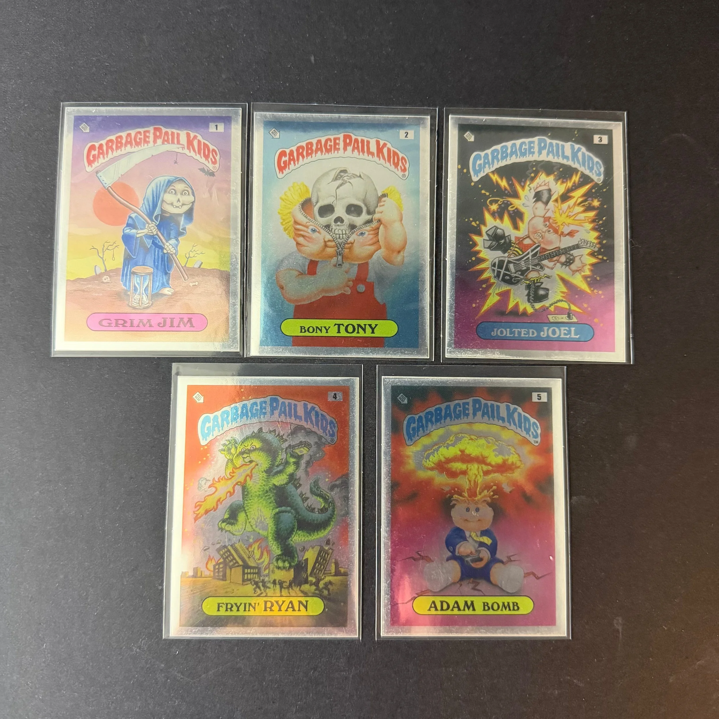 GARBAGE PAIL KIDS UNDERGROUND SILVER FOIL CARD SET 1-5 ADAM BOMB