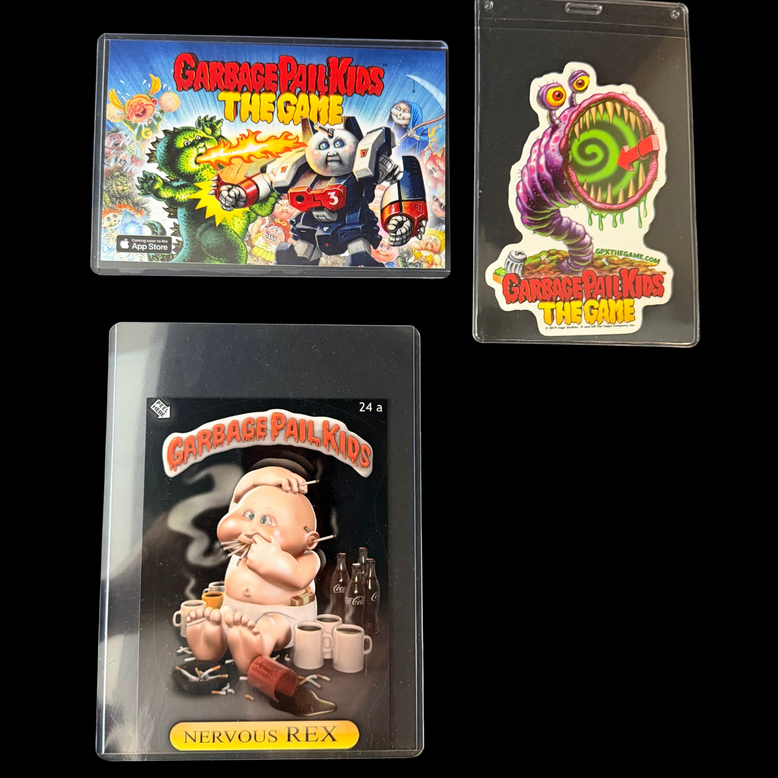 GARBAGE PAIL KIDS THE GAME NERVOUS REX POSTCARD & STICKER PROMO
