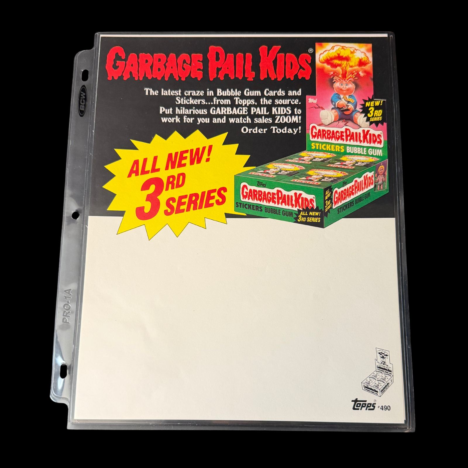 1986 GARBAGE PAIL KIDS 3RD SERIES ORIGINAL SELL SHEET