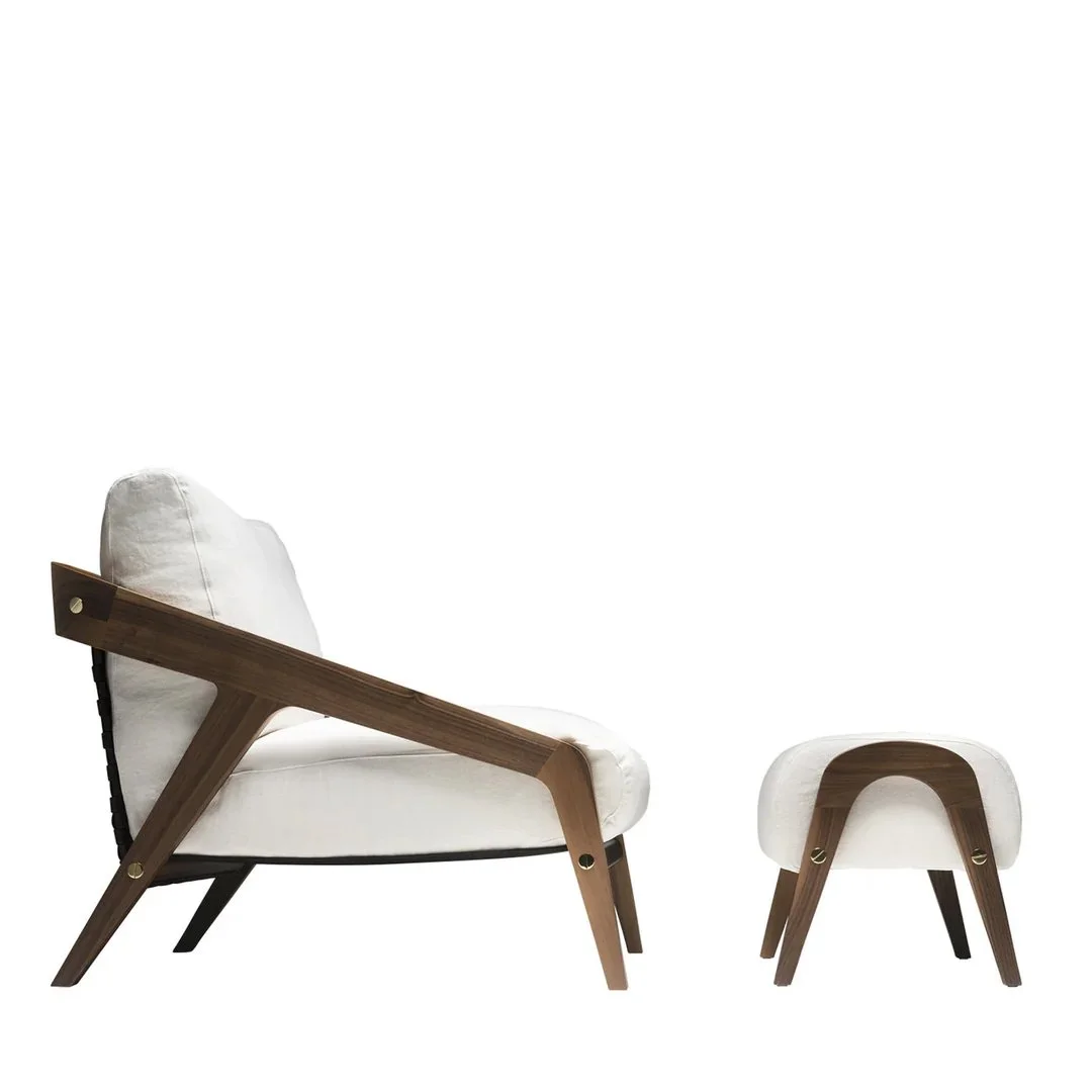 Frisé Set of White Armchair and Ottoman