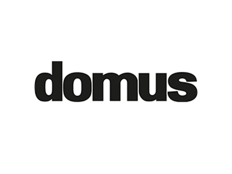 The word 'domus' in bold black letters on a white background.