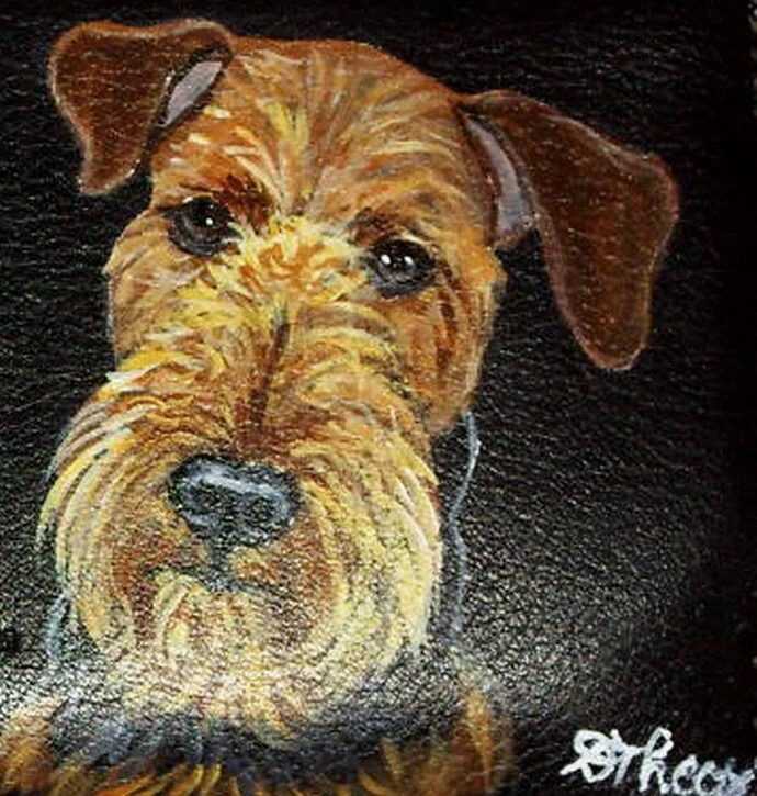 Airedale Terrier Dog Portrait Leather Wallet for Men Custom Hand Painted