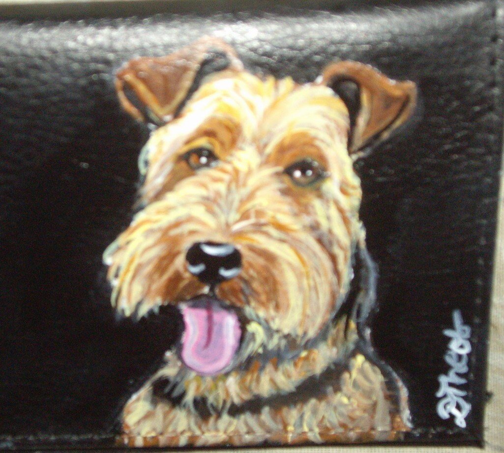 Welsh Terrier Dog Portrait Wallet for Men Hand Painted Leather Father's Day Gift