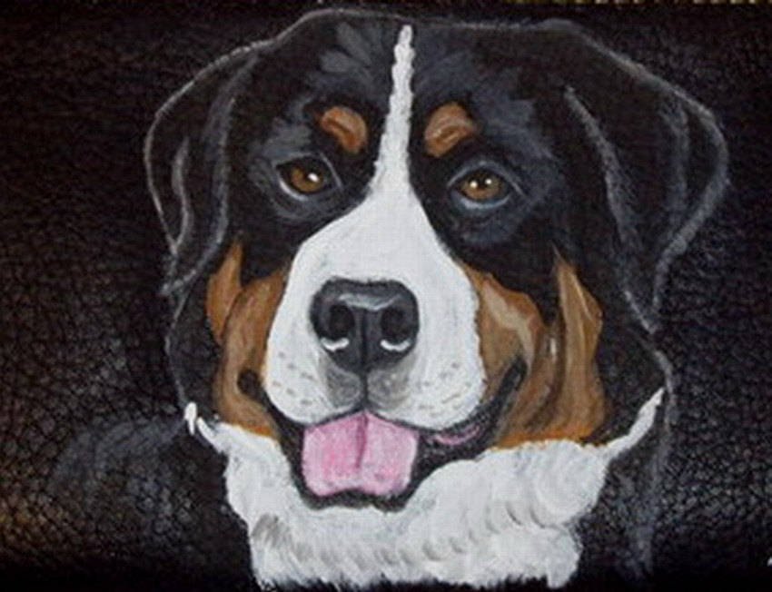 Greater Swiss Mountain Dog Portrait Leather Wallet for Men Custom Painted
