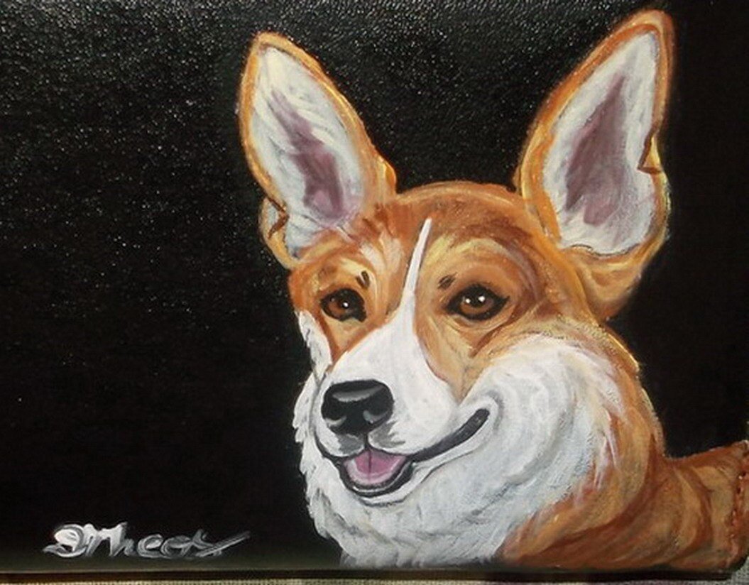 Welsh Corgi Dog Wallet For Men Custom hand Painted Leather