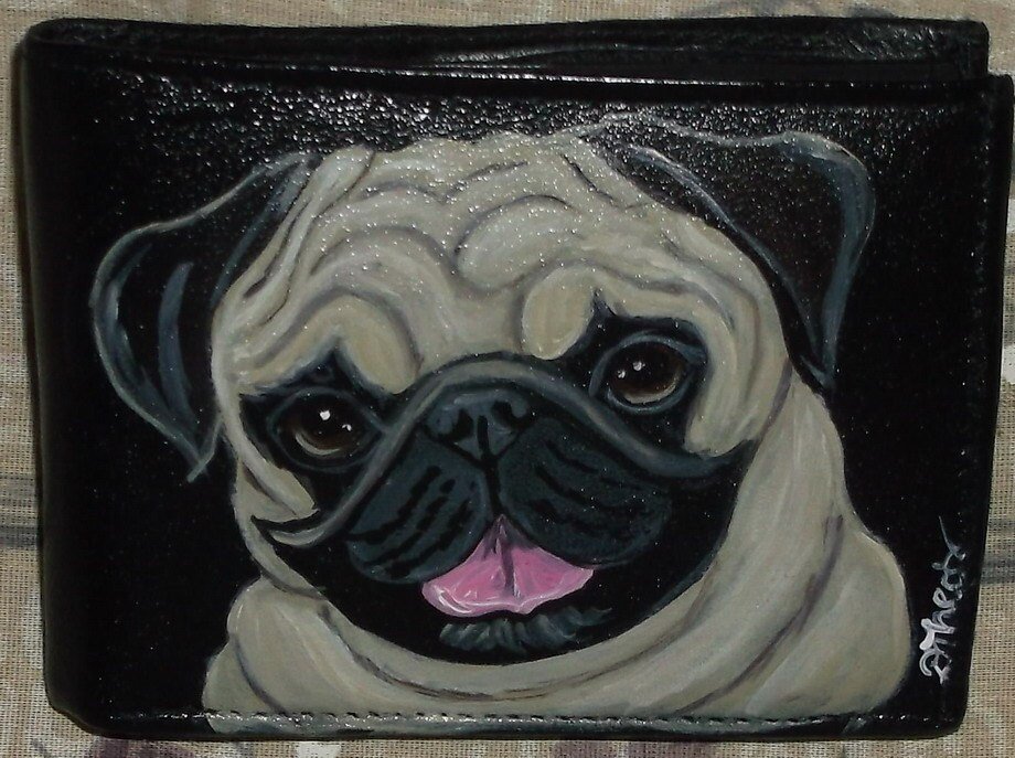 Pug Dog Wallet for Men Custom Hand Painted Leather Father's Day Gift