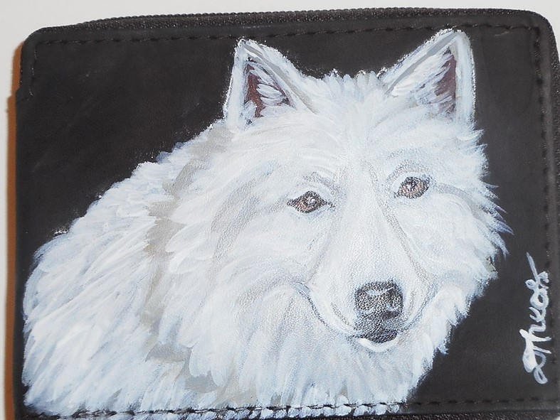 Arctic Wolf Portrait Leather Wallet for Men Hand Painted Father's Day Gift
