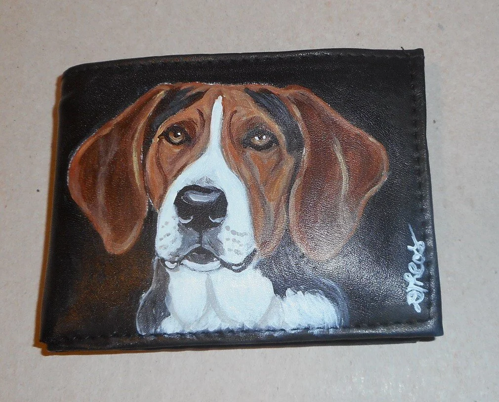 Treeing Walker Coonhound Dog Portrait Leather Wallet for Men Custom Hand Painted