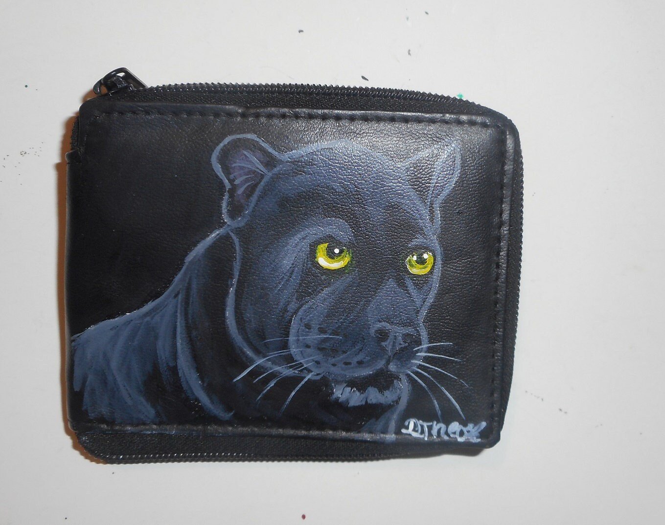 Black Panther Painting Wallet for Men Hand Painted Leather Father's Day Gift
