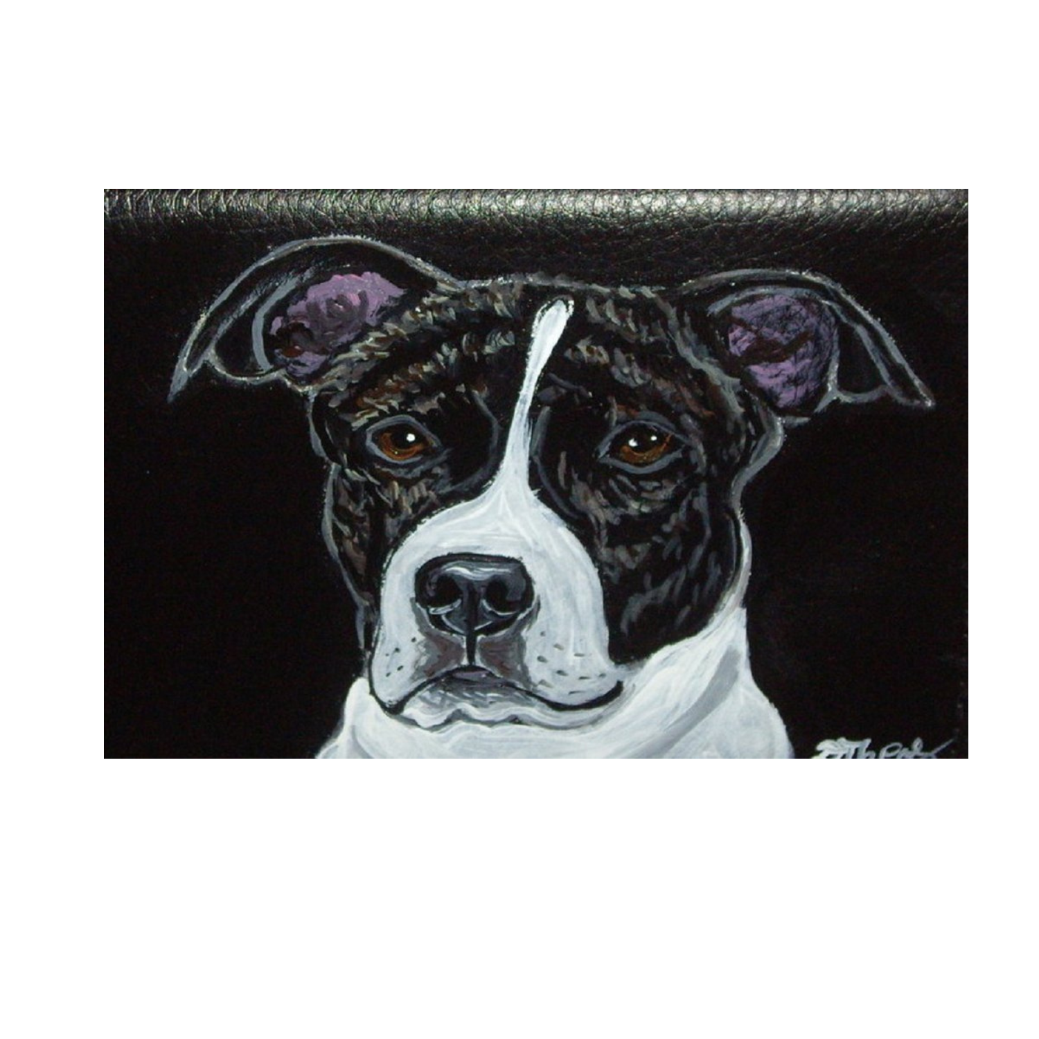 brindle pit bull terrier painted men's wallet leather