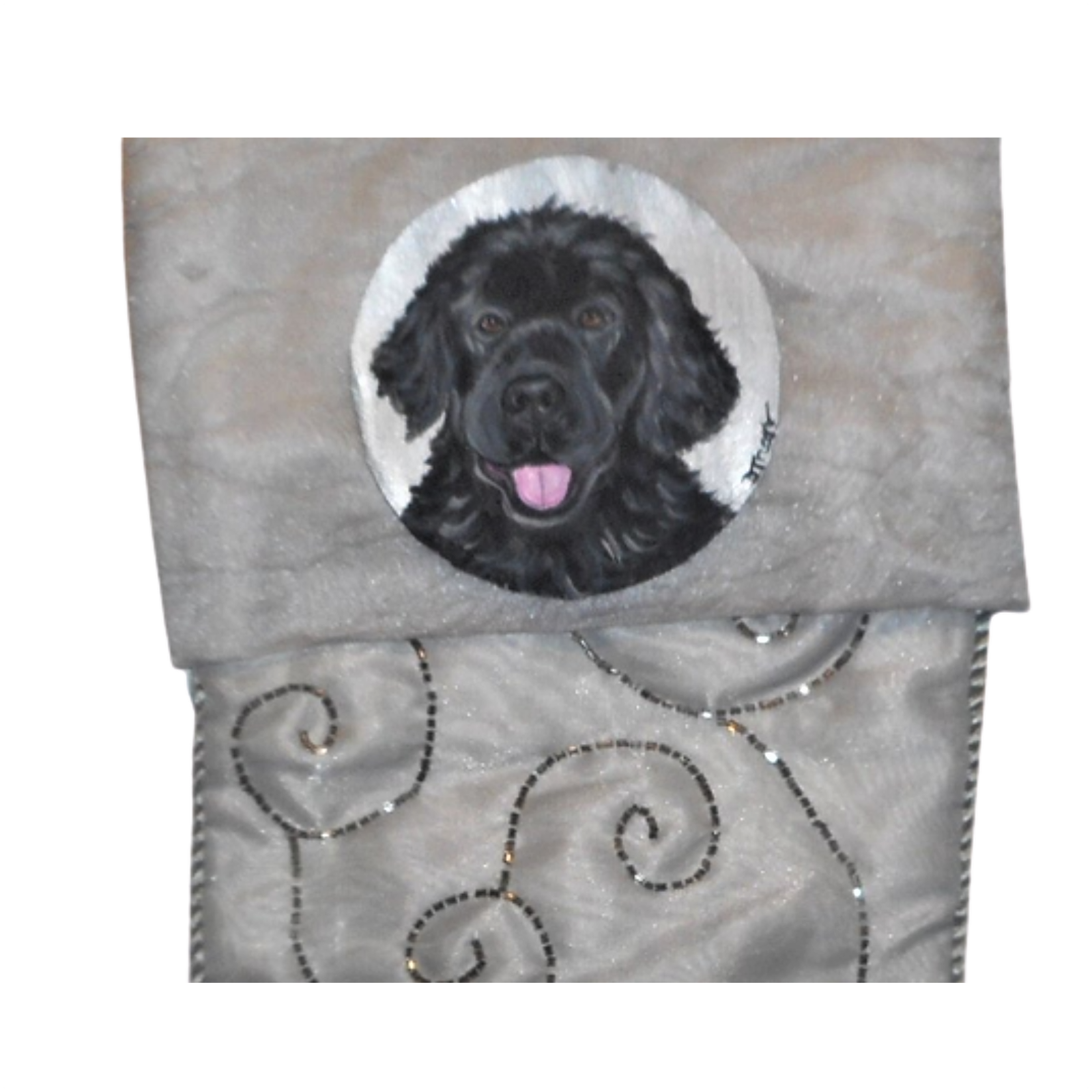Newfoundland Dog Hand Painted Christmas Stocking Detail
