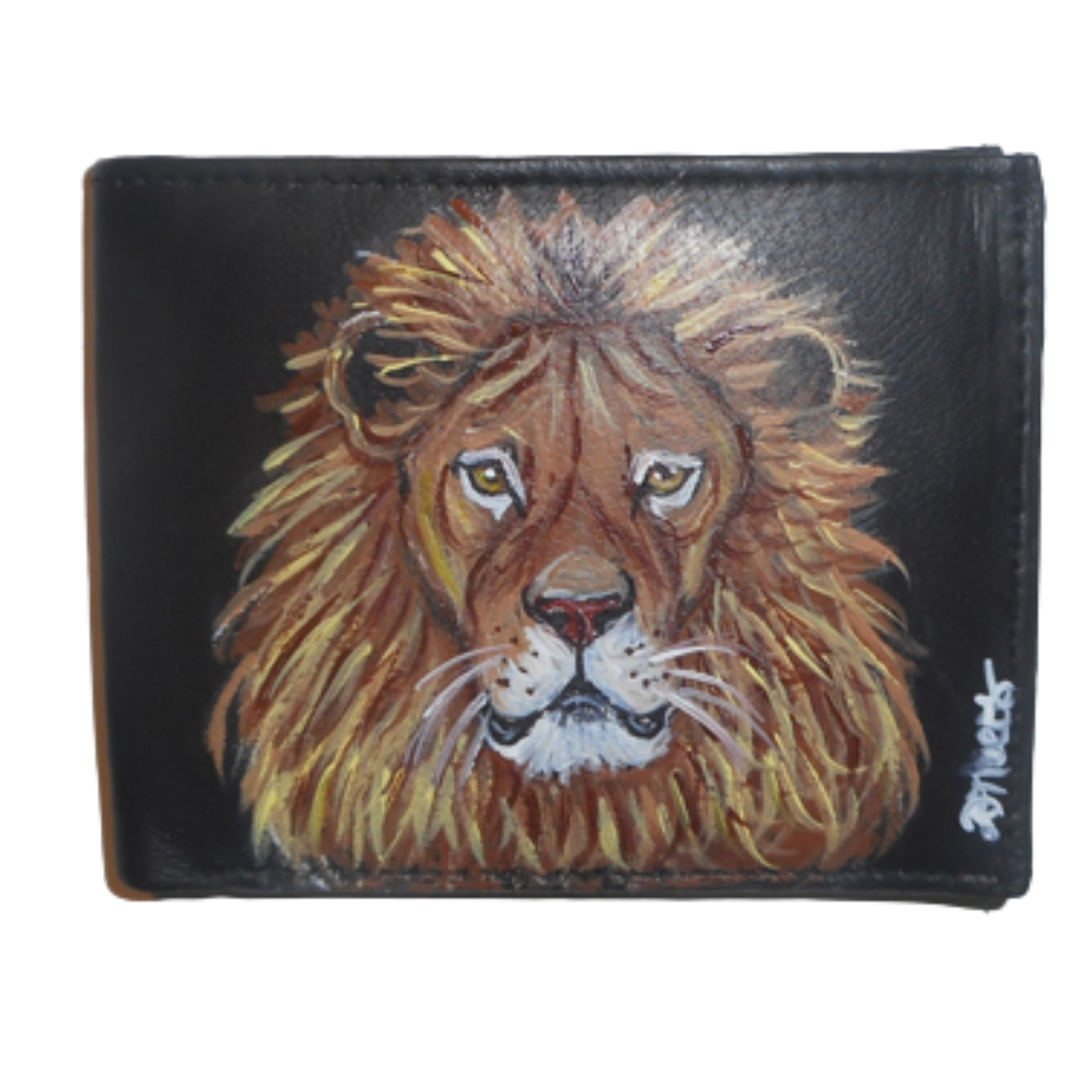leather bifold wallet for men lion hand painted portrait.png