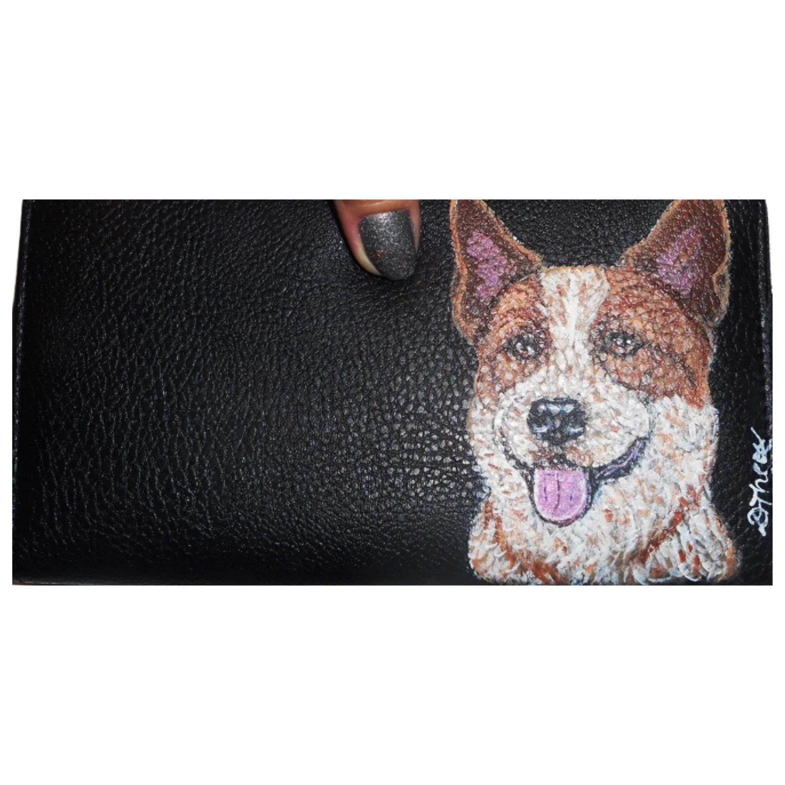 Red Heeler Australian Cattle Dog Leather Checkbook Cover Hand Painted