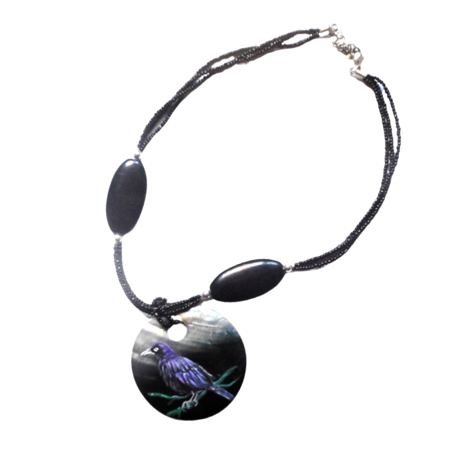 Purple Martin Bird Hand-Painted Pendant Bead Necklace
