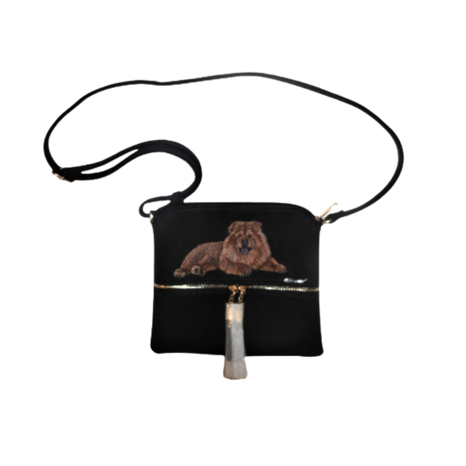 Chow Chow hand painted black vegan leather handbag crossbody bag
