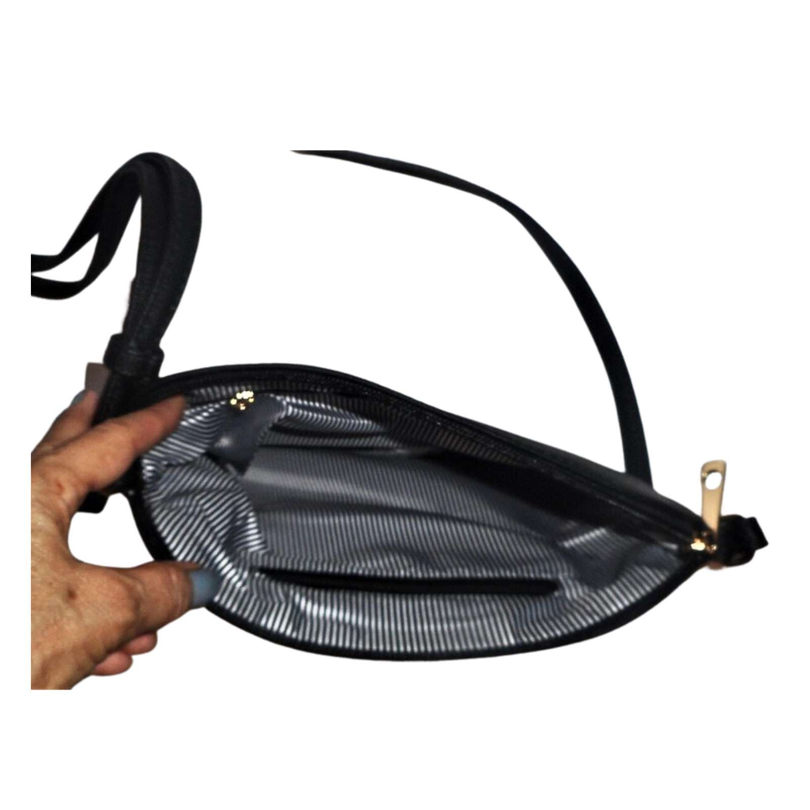 black simulated leather crossbody bag inside