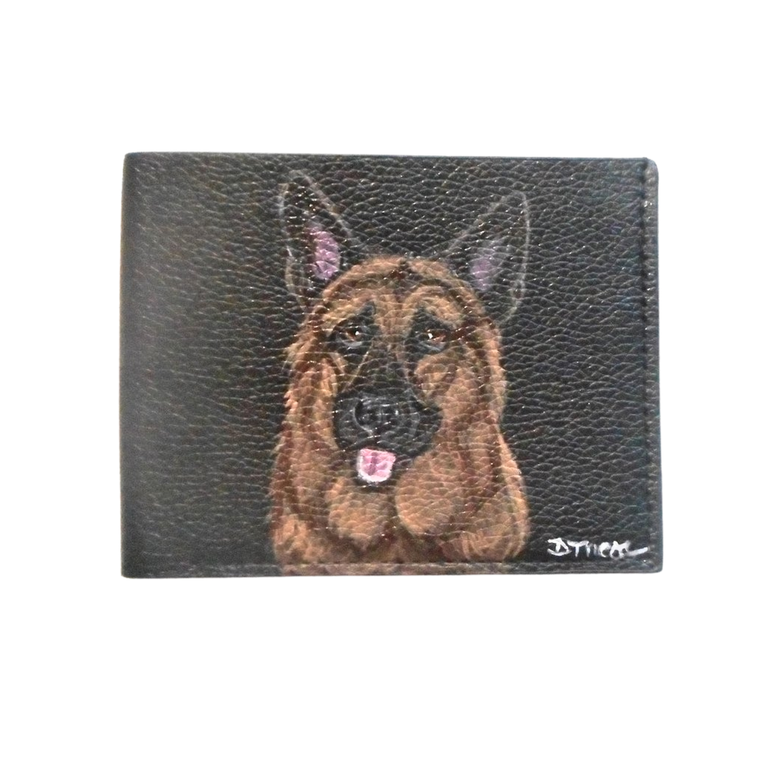 German Shepherd Dog Hand Painted Vegan Leather Wallet for men