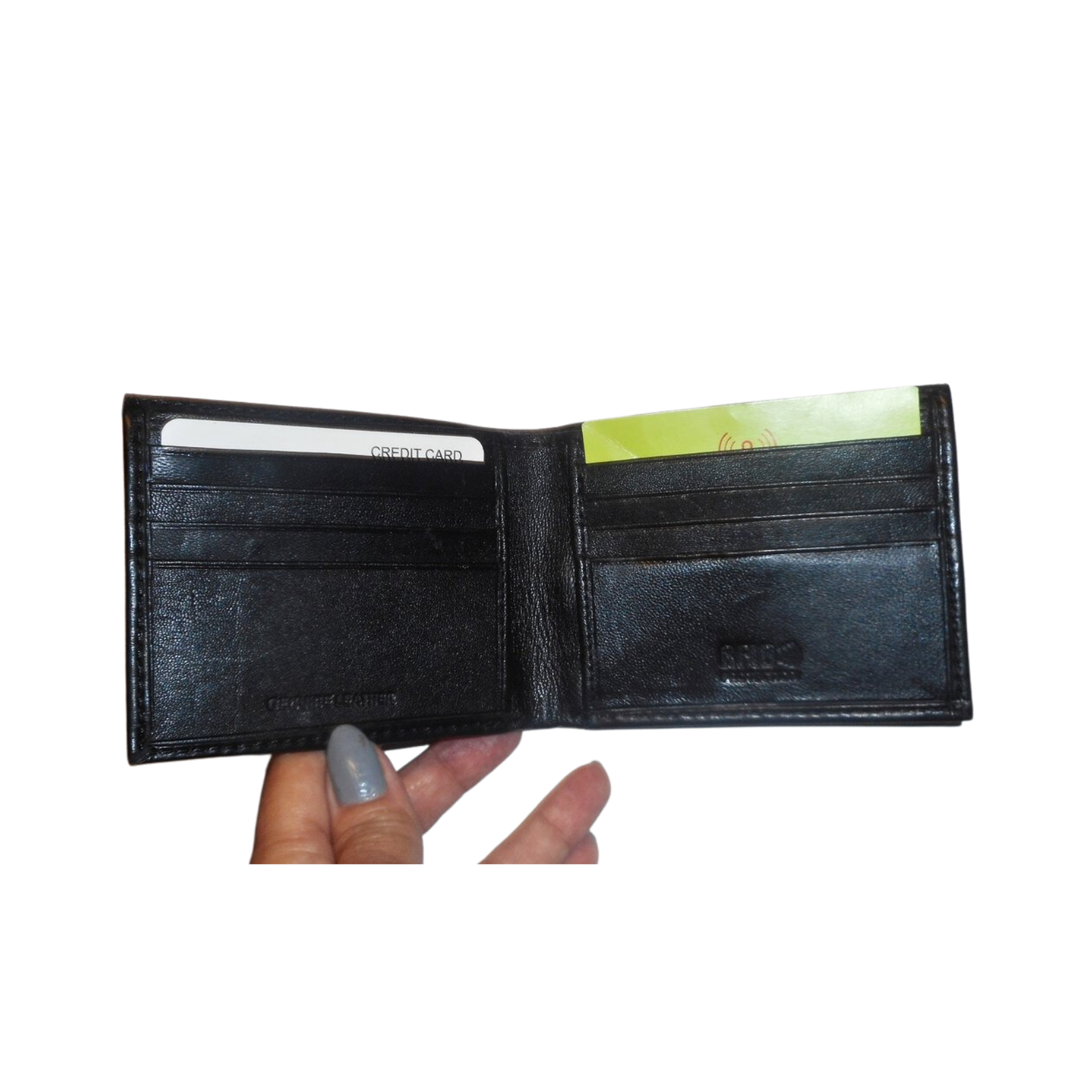 Black Bifold Leather Wallet for Men inside