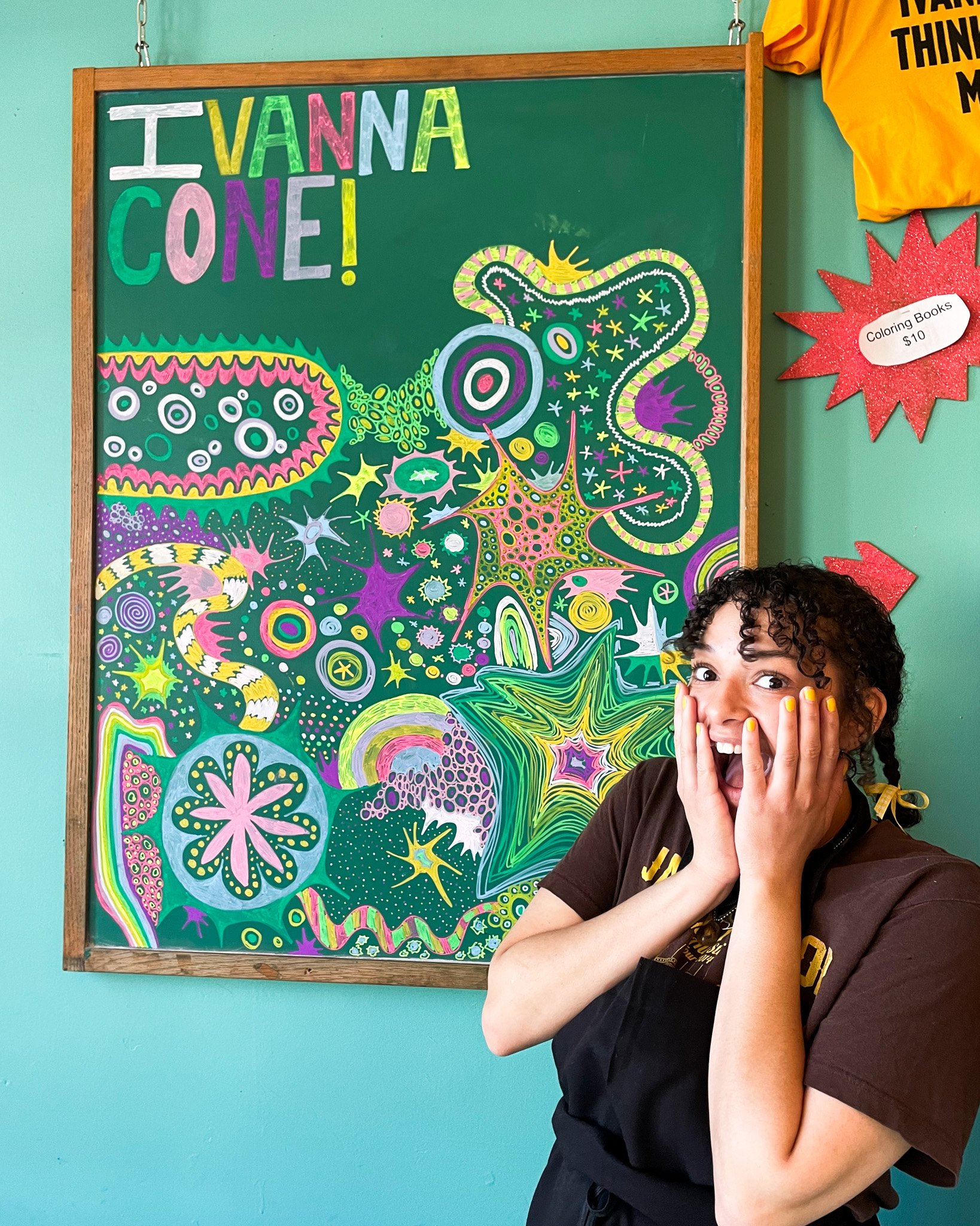 You know we love to brag about our Coneheads and their talents!🥰

This is Sofya, and she's quite the artist.🤌 If you've admired any of our chalkboards before, you're most likely looking at her work.

We are so lucky to have team members that keep t